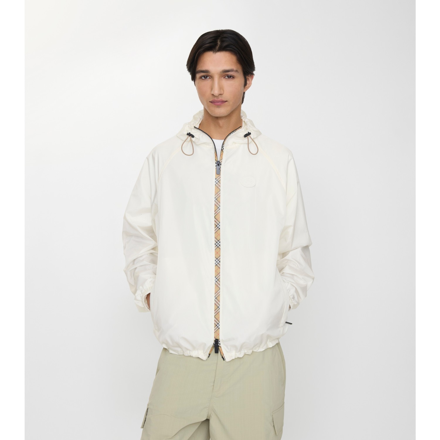 Checker-tape Nylon Hooded Jacket in Seashell white - Men | Burberry® Official