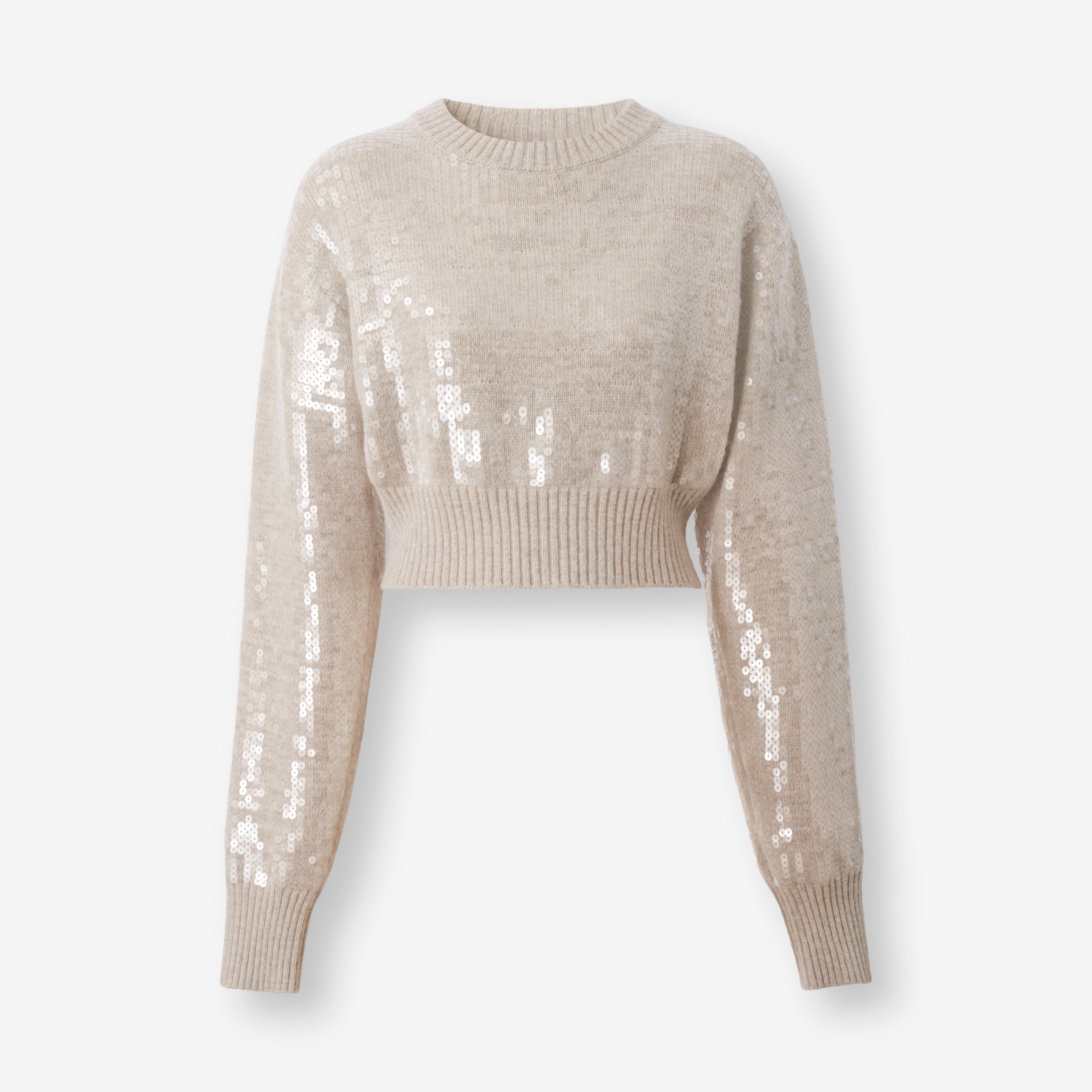 Sequinned Cashmere Cropped Sweater in Beige Melange - Women | Burberry® Official - 1