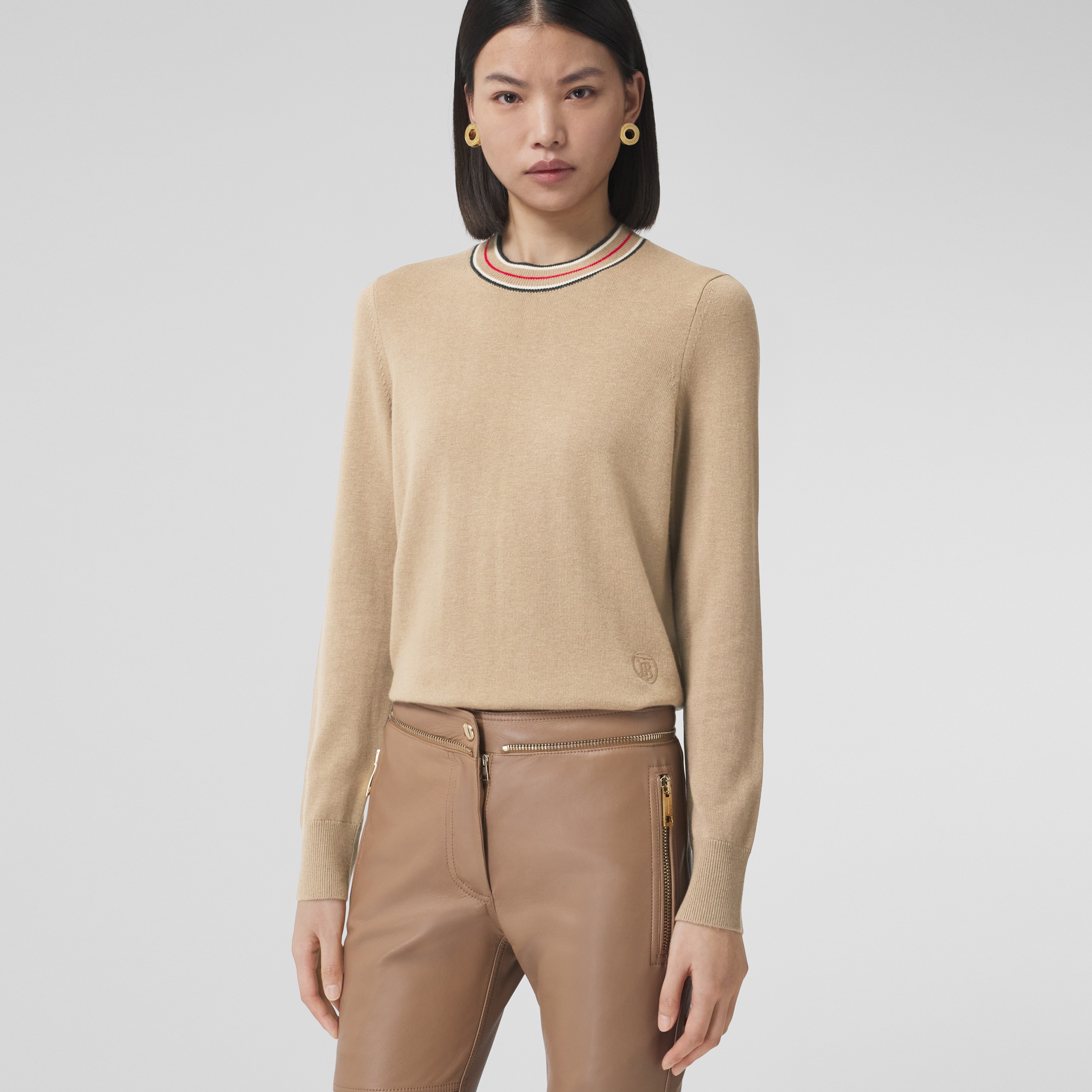 Stripe Detail Cashmere Sweater in Camel - Women | Burberry® Official - 4