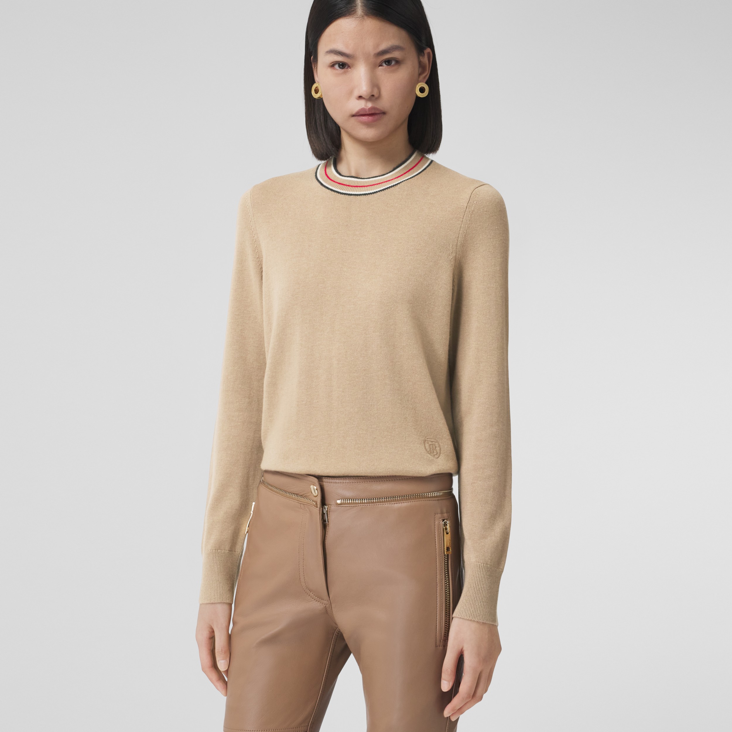 Stripe Detail Cashmere Sweater in Camel - Women | Burberry® Official - 4