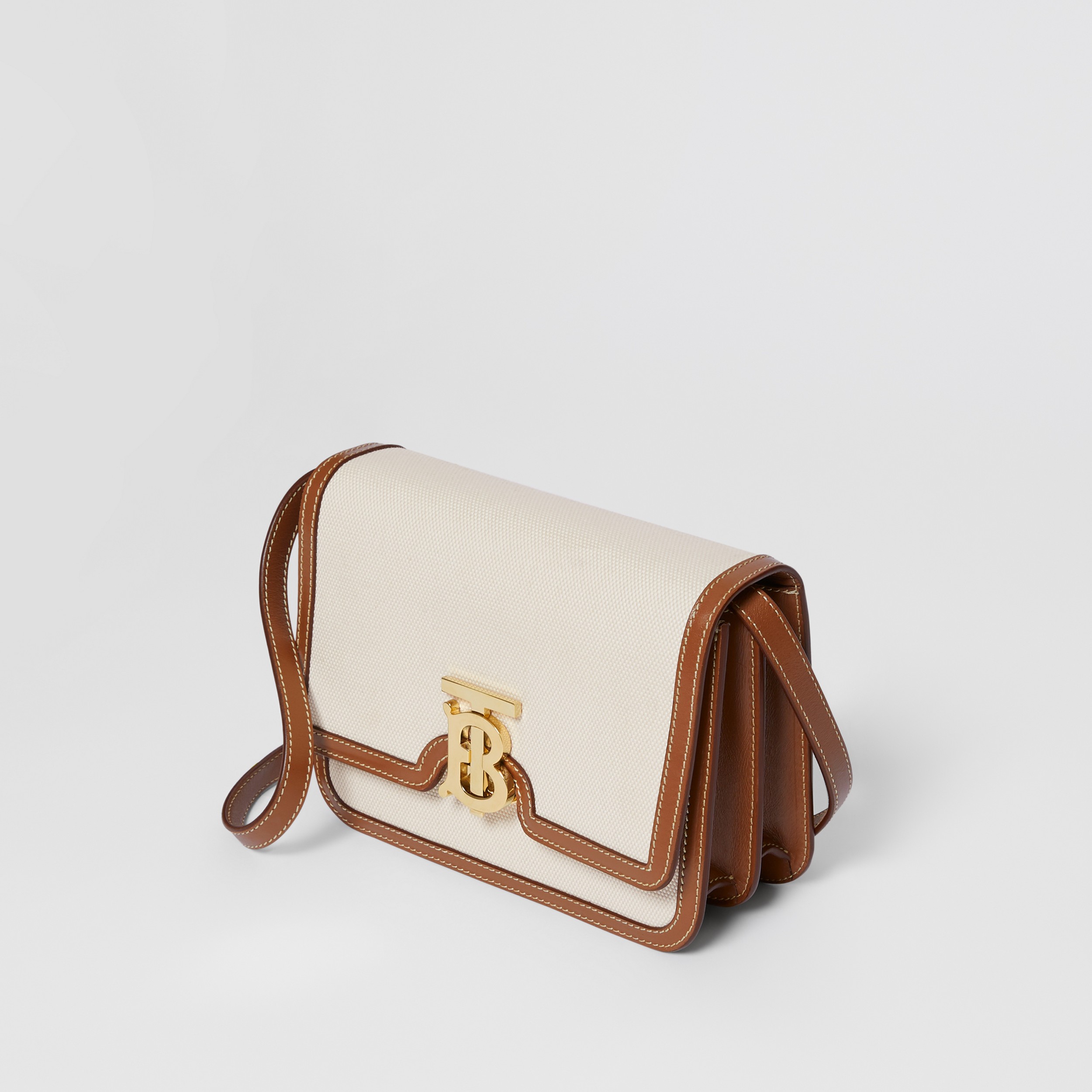 Two-tone Canvas and Leather Small TB Bag in Natural/malt Brown - Women | Burberry® Official - 4