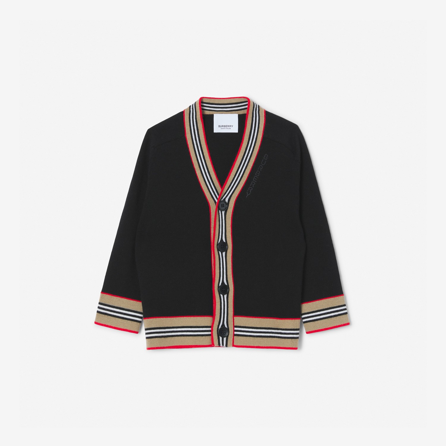 Cárdigan en lana con detalles a rayas Icon Stripe (Negro) - Niños | Burberry® oficial