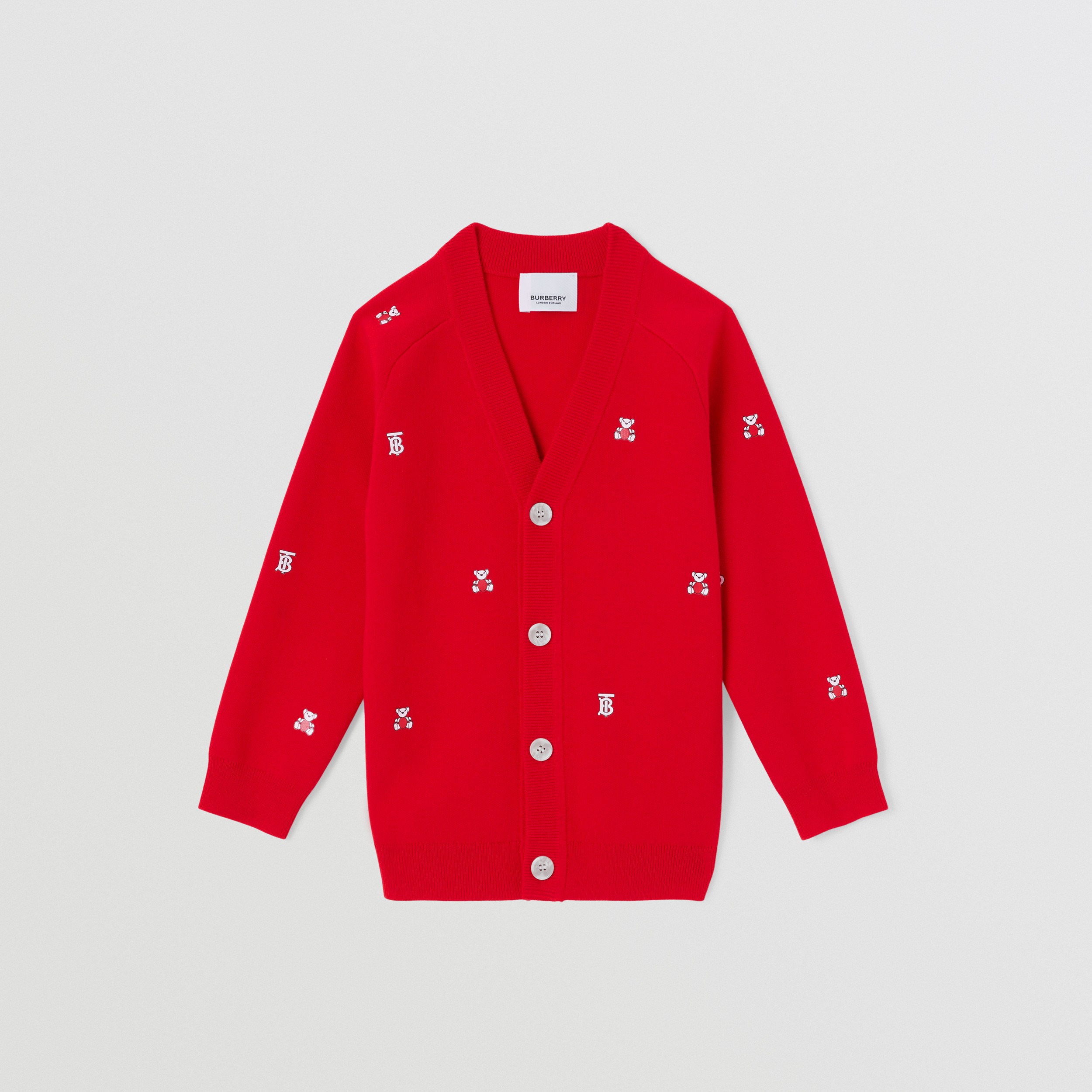Thomas Bear Print Wool Blend Cardigan in Bright Red | Burberry® Official - 1