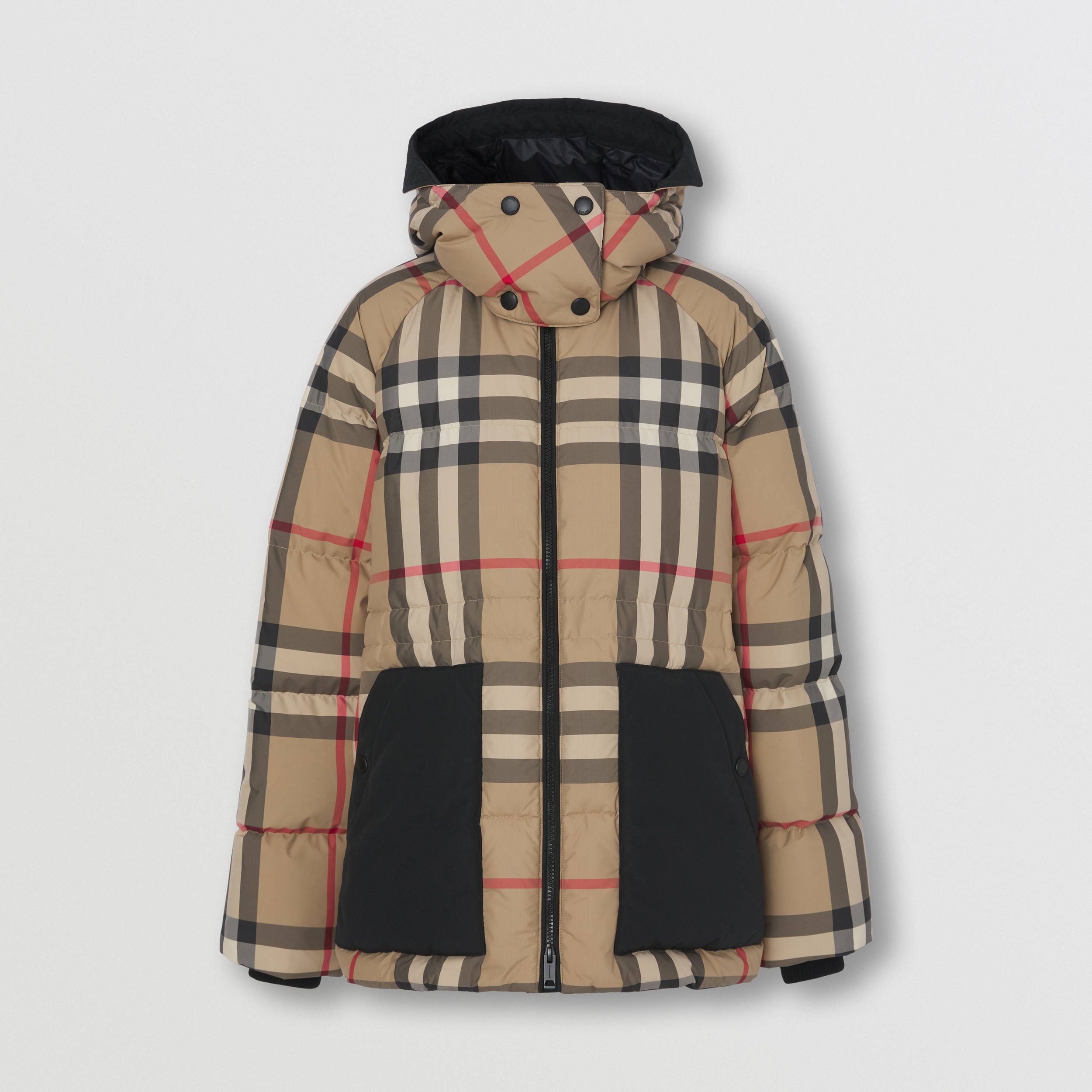 Detachable Hood Check Puffer Jacket in Archive Beige - Women | Burberry® Official - 4