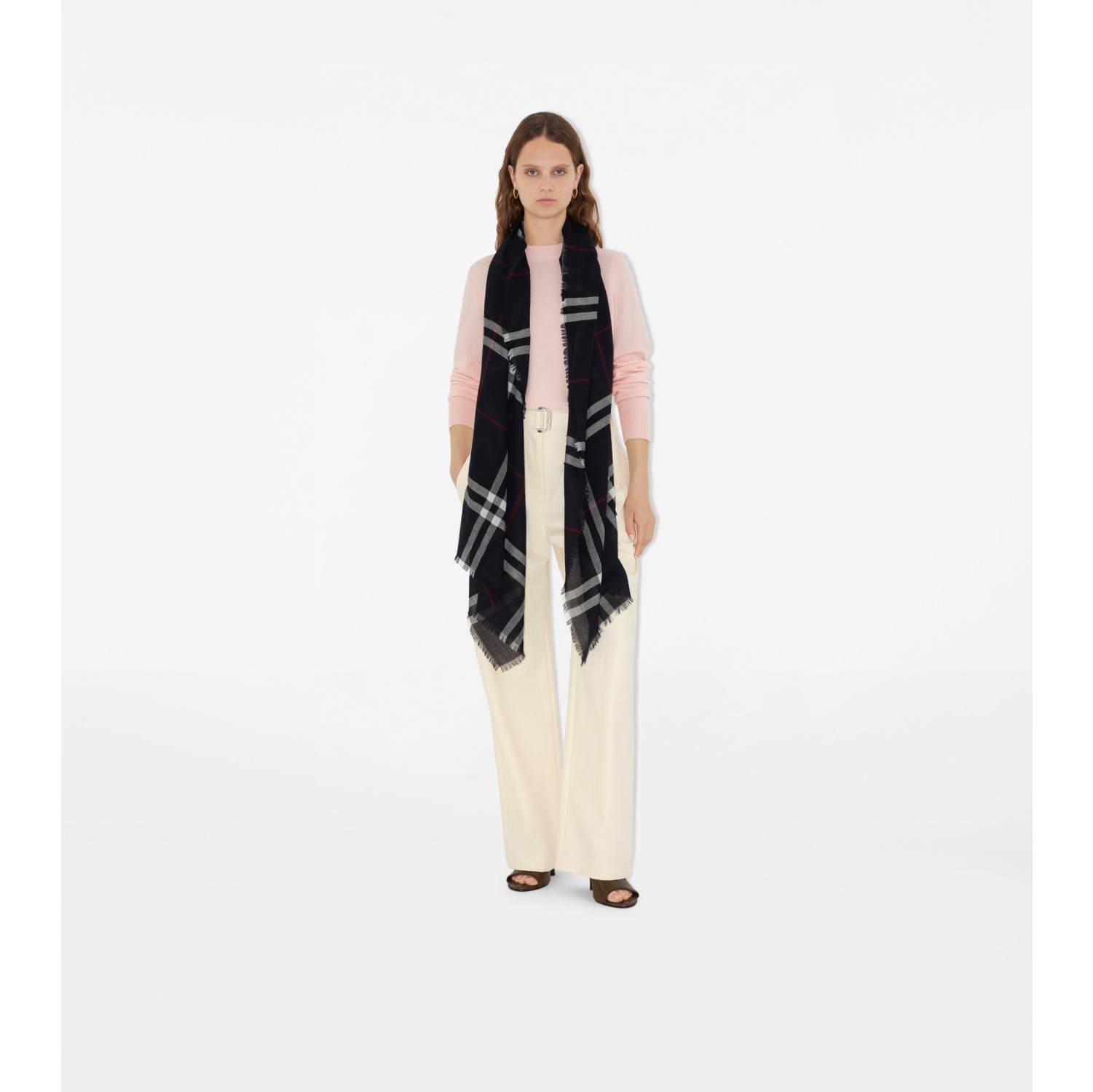 Wide Check Wool Scarf