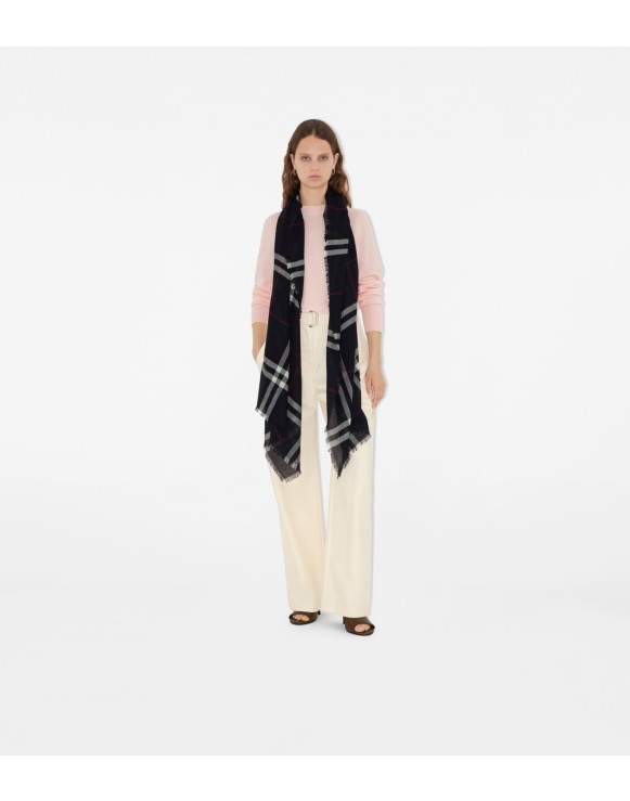 Wide Check Wool Scarf