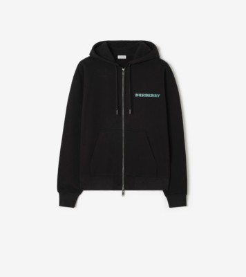 Heritage Logo Cotton Zip Hoodie in Black - Men | Burberry® Official