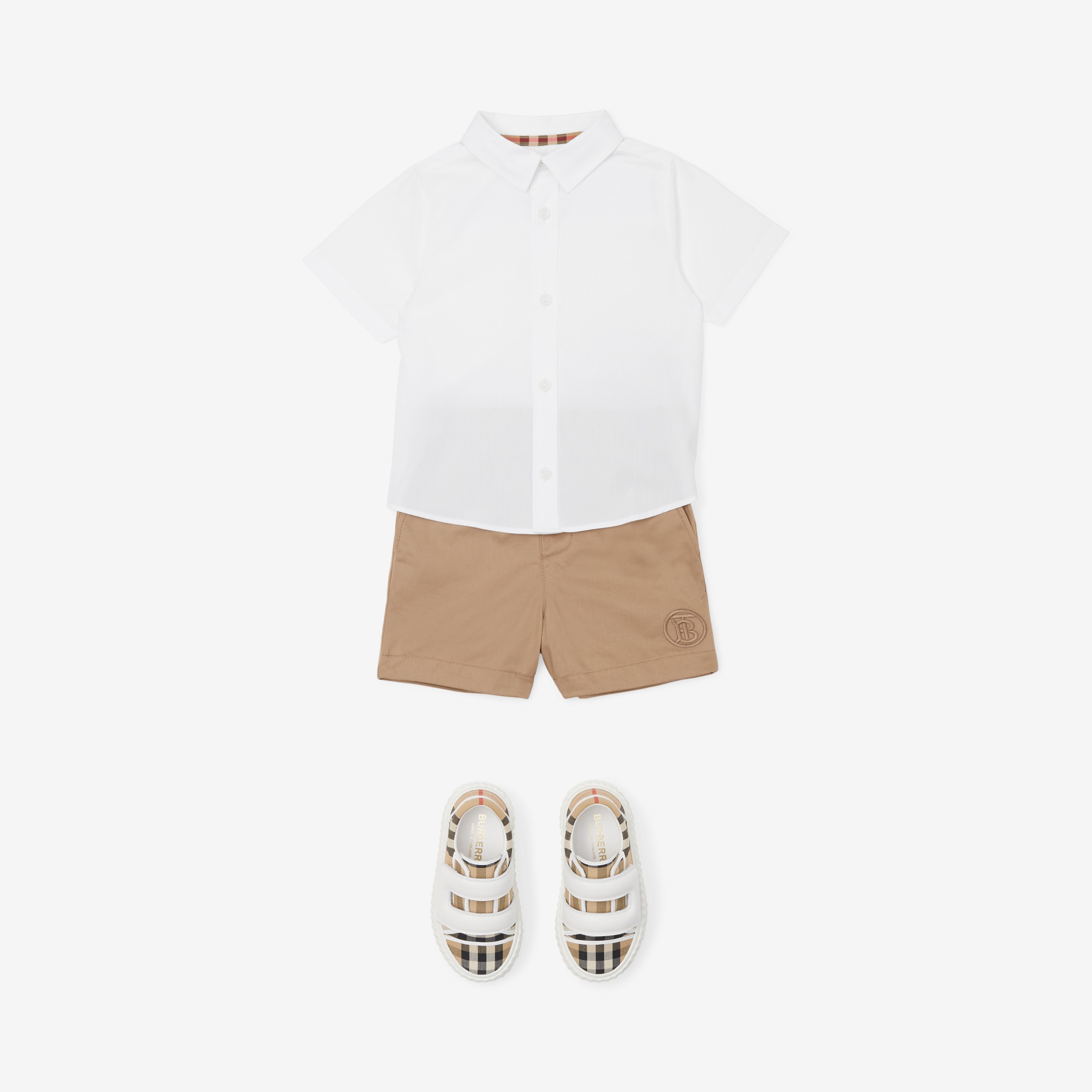 Short-sleeve Logo Print Stretch Cotton Poplin Shirt in White - Children | Burberry® Official - 3