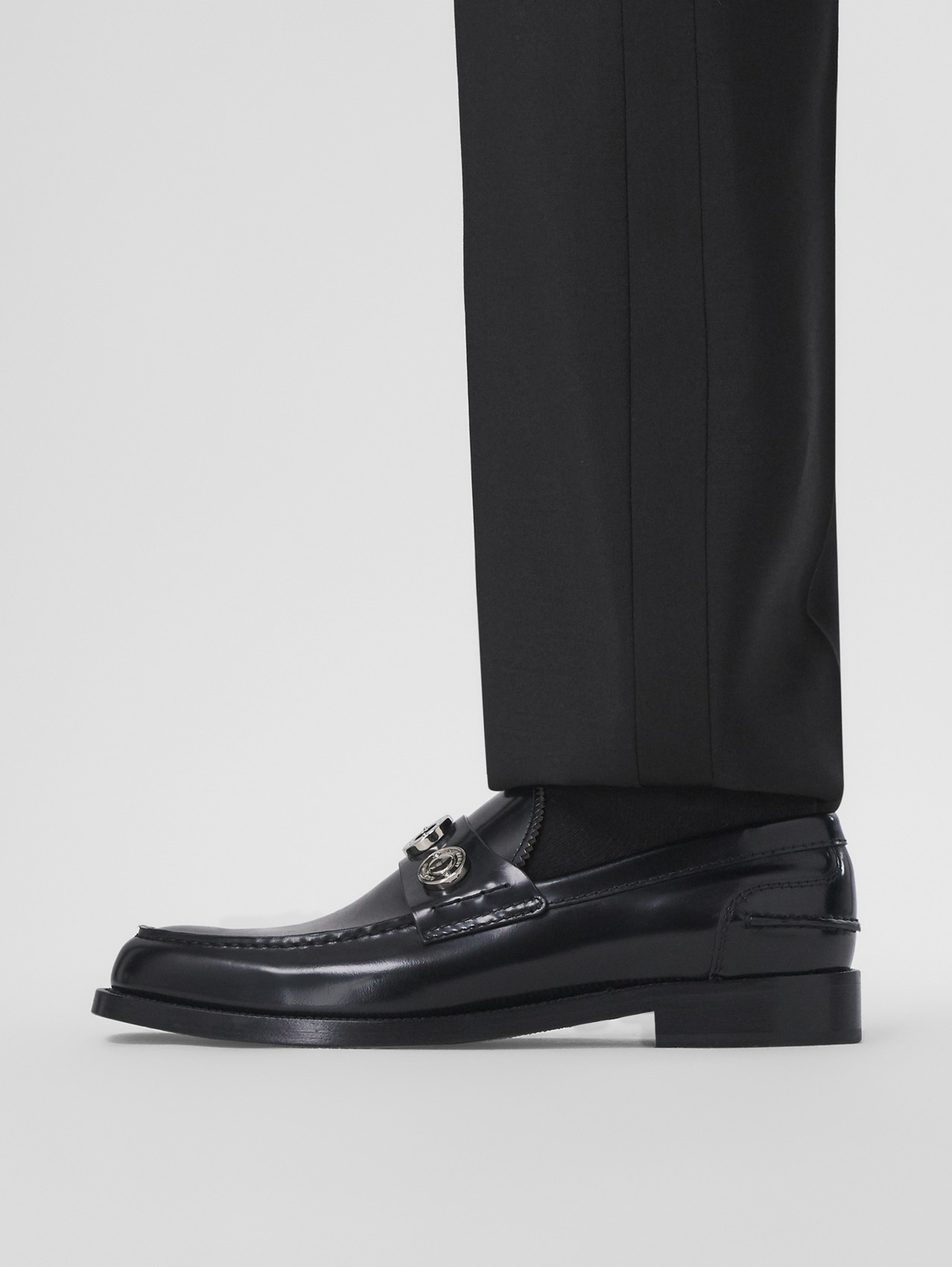 Logo Detail Leather Loafers in Black
