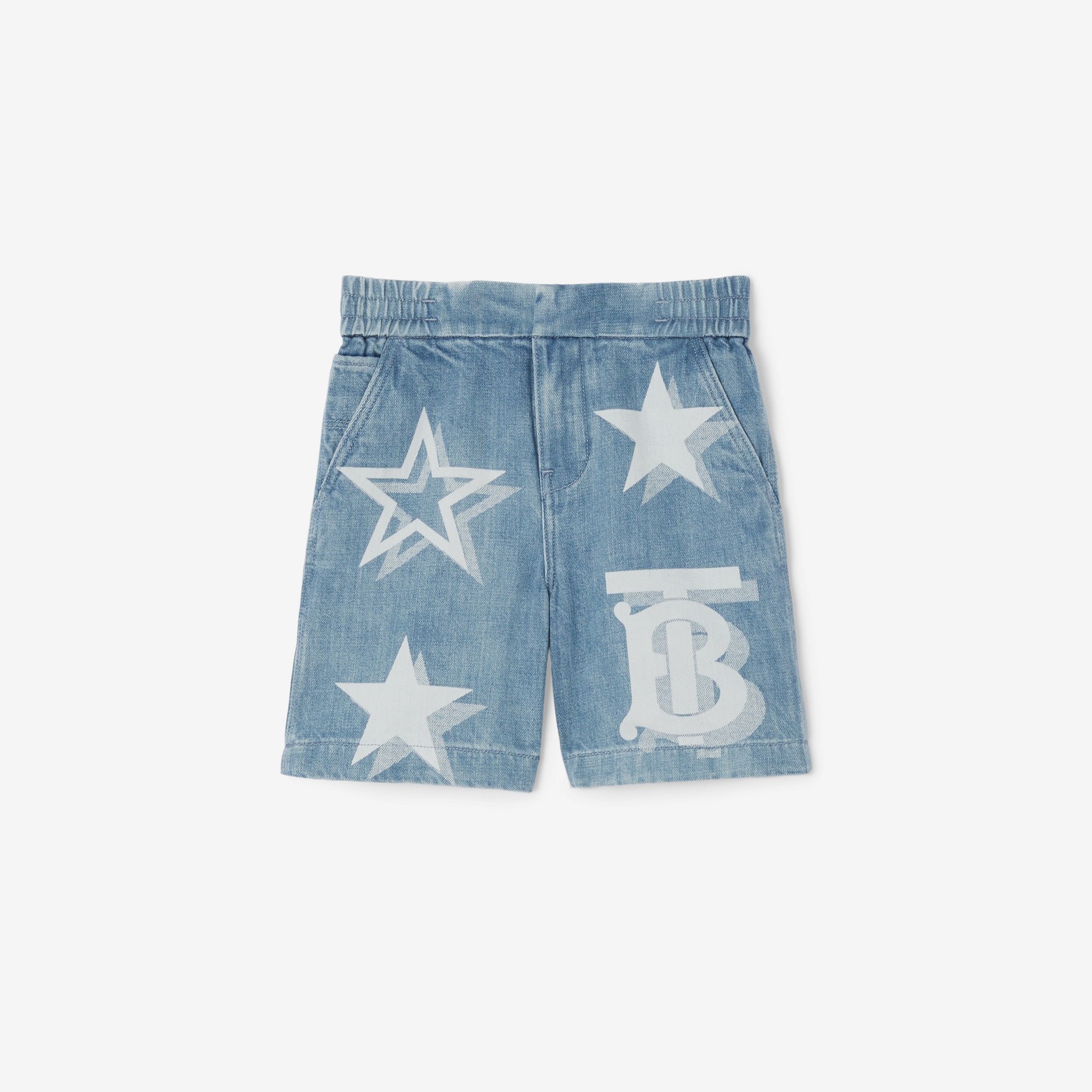 Pantalones cortos en tejido vaquero japonés con monogramas y estrellas (Azul Pálido) | Burberry® oficial - 1