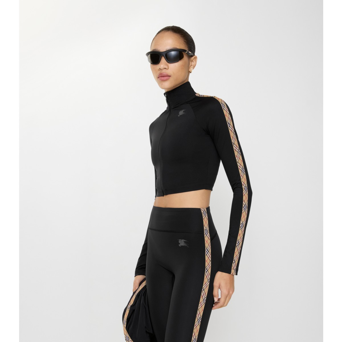  Check Stretch Nylon Cropped Track Jacket