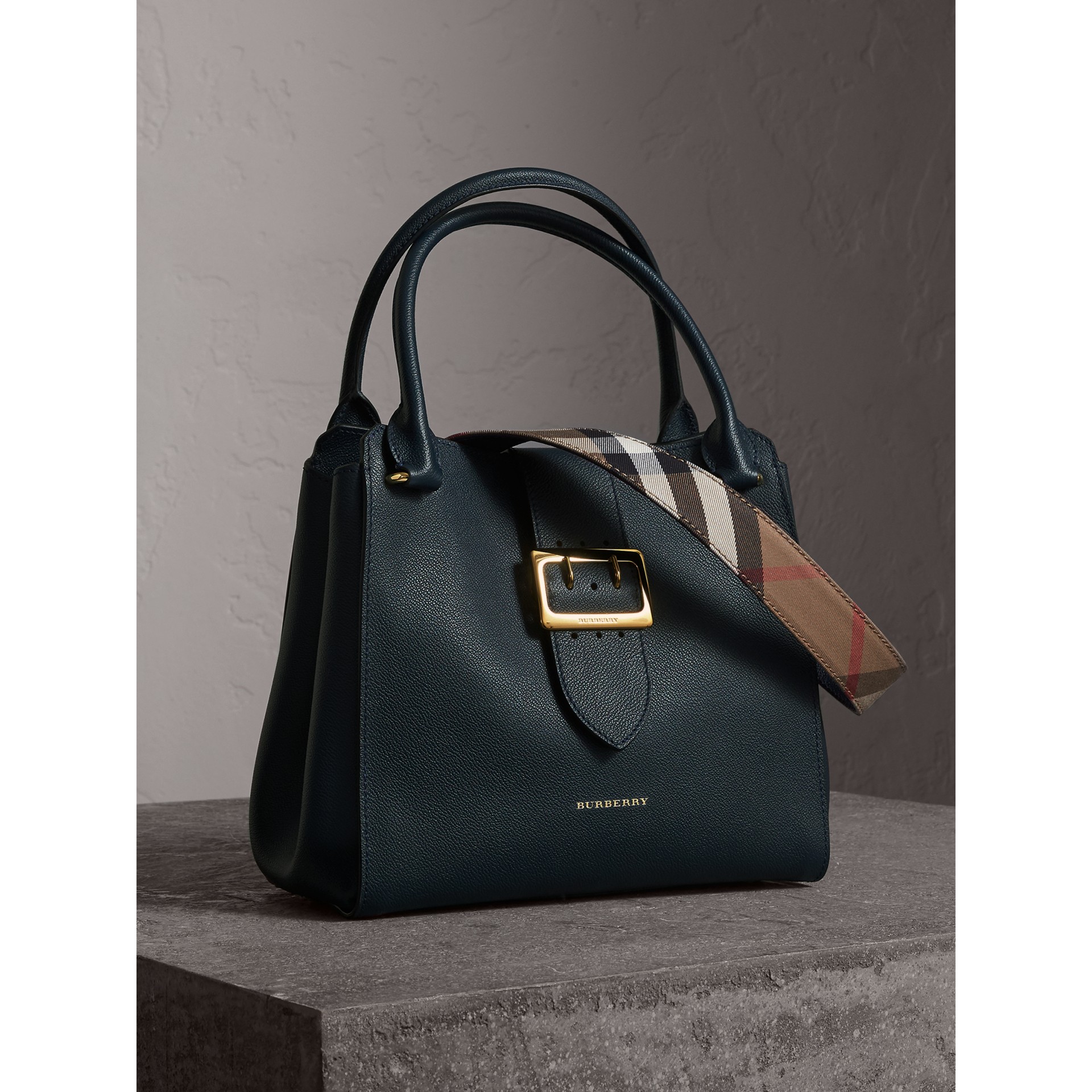 The Medium Buckle Tote in Grainy Leather in Blue Carbon - Women ...