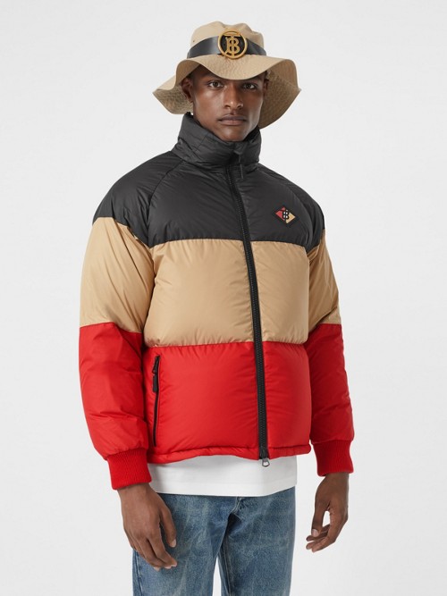 BURBERRY Logo Graphic Striped Puffer Jacket