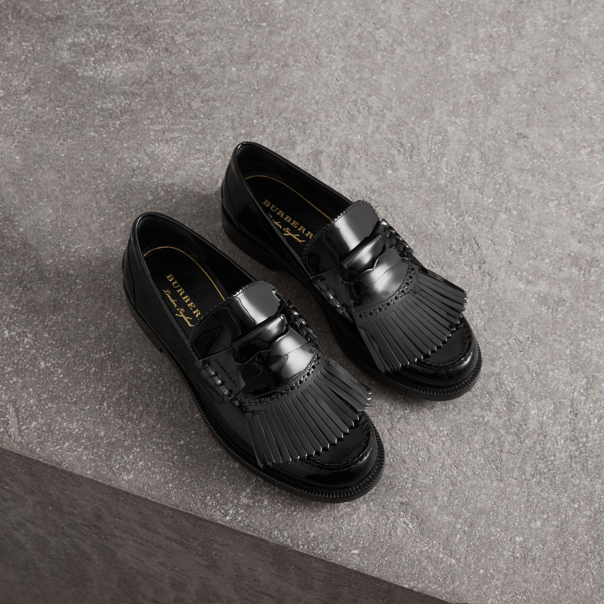 men's black patent leather loafers