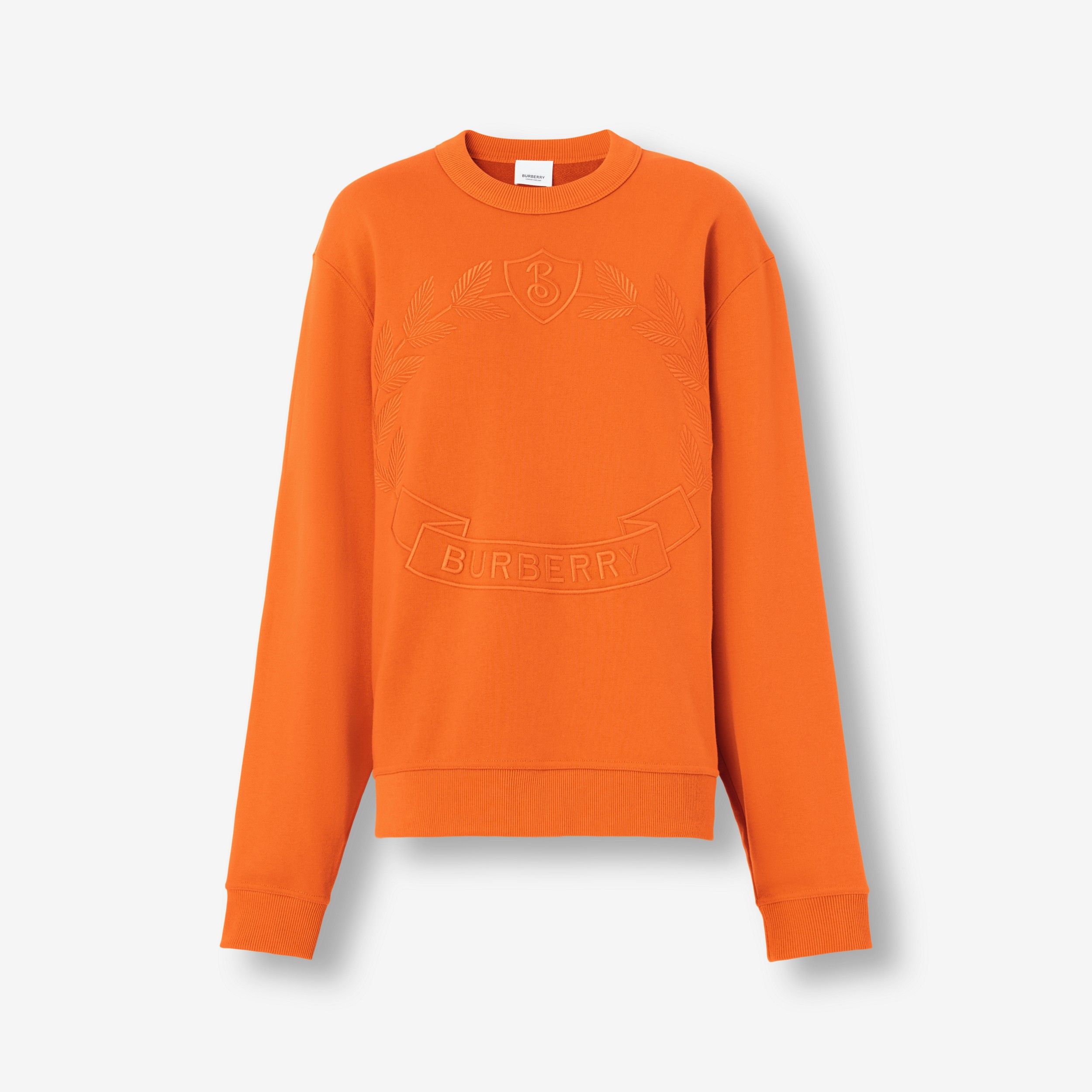 Embroidered Oak Leaf Crest Cotton Sweatshirt in Bright Orange - Women | Burberry® Official - 1