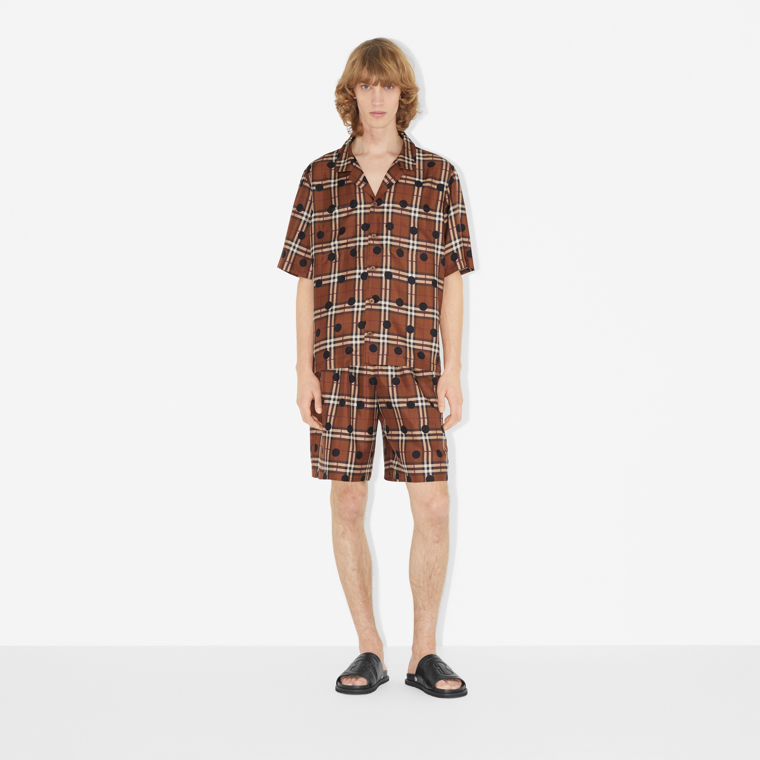Polka Dot Vintage Check Silk Pyjama Shirt in Dark Birch Brown - Men | Burberry® Official - 2