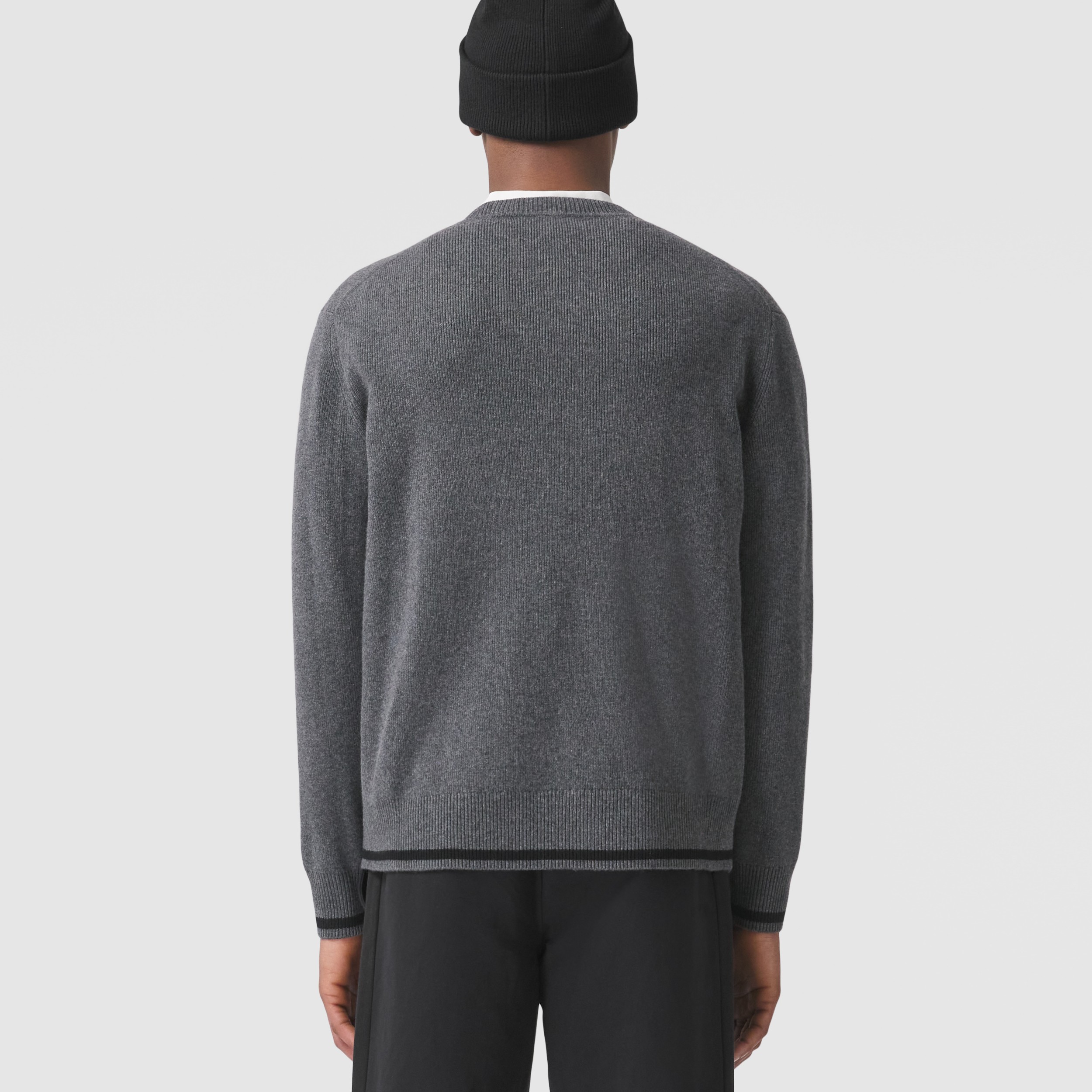 Monogram Motif Cashmere Cotton Sweater in Dark Grey Melange - Men ...