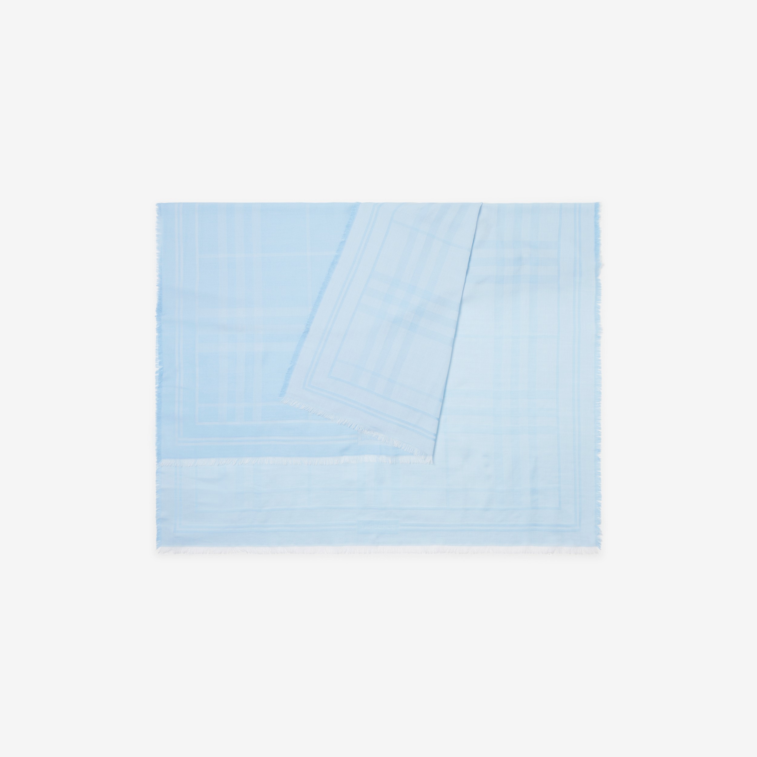 Check Wool Cotton Silk Scarf in Pale Blue | Burberry® Official - 3