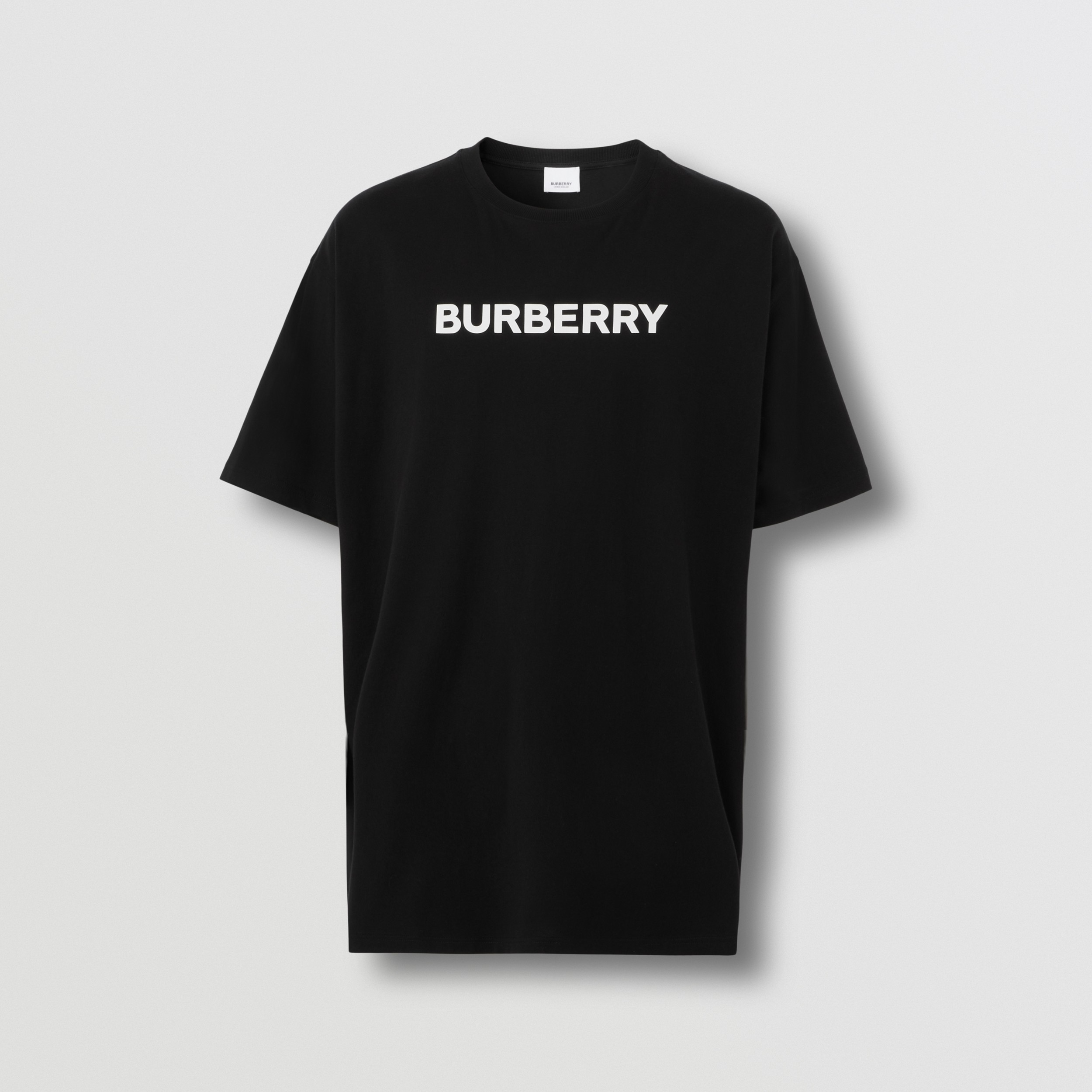 Logo Print Cotton Oversized T-shirt in Black - Men | Burberry® Official - 1