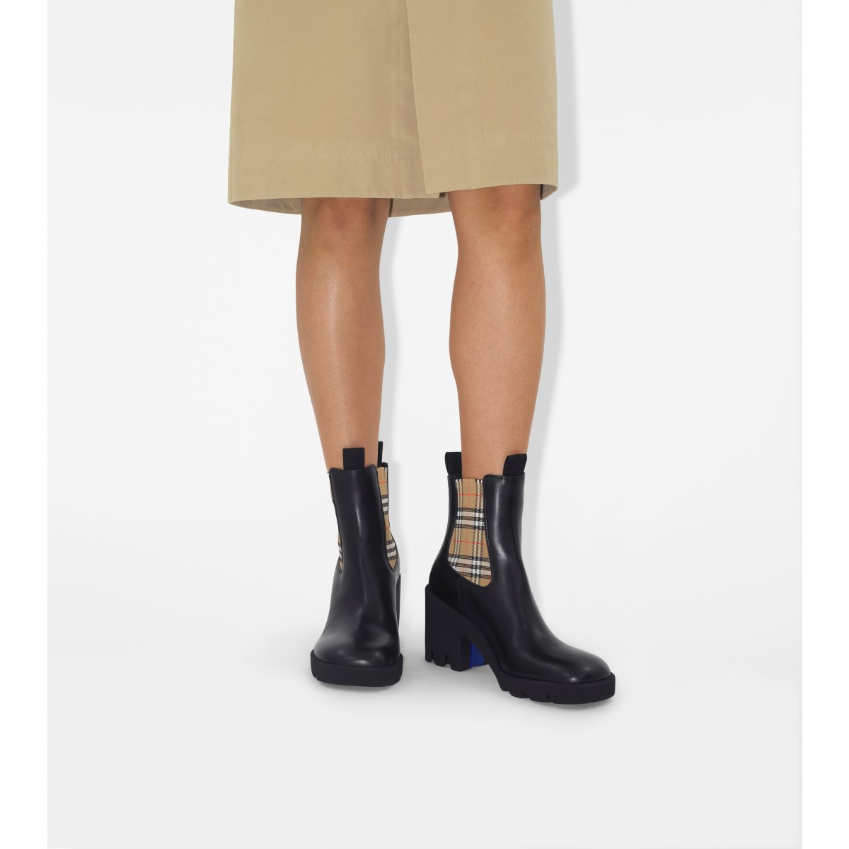  Check Leather Stride Chelsea Boots