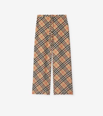 Check Silk Pyjama Trousers in Sand Women Burberry Official