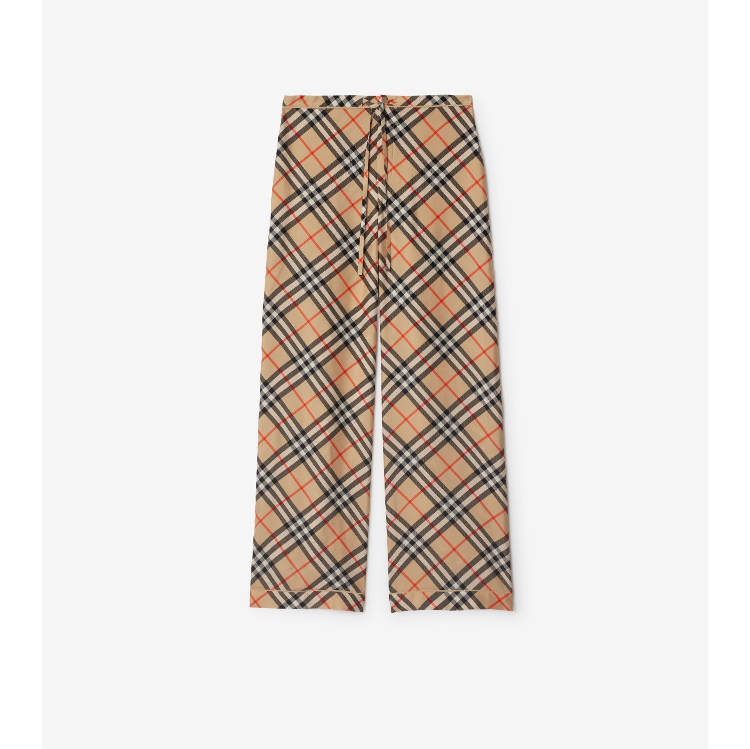 Check Silk Pyjama Trousers in Sand Women Burberry Official