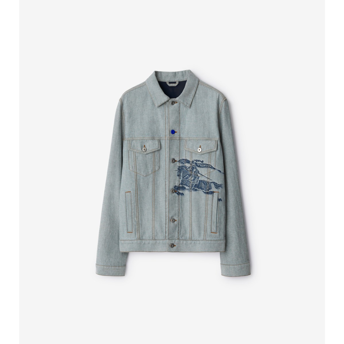 Burberry Ekd-motif Denim Jacket In Denim Blue