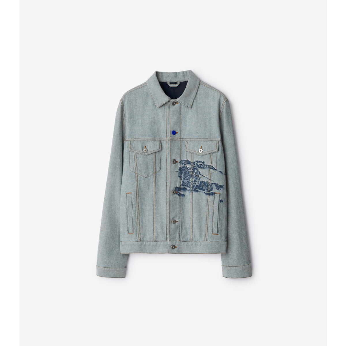 Shop Burberry Ekd Denim Jacket In Denim Blue