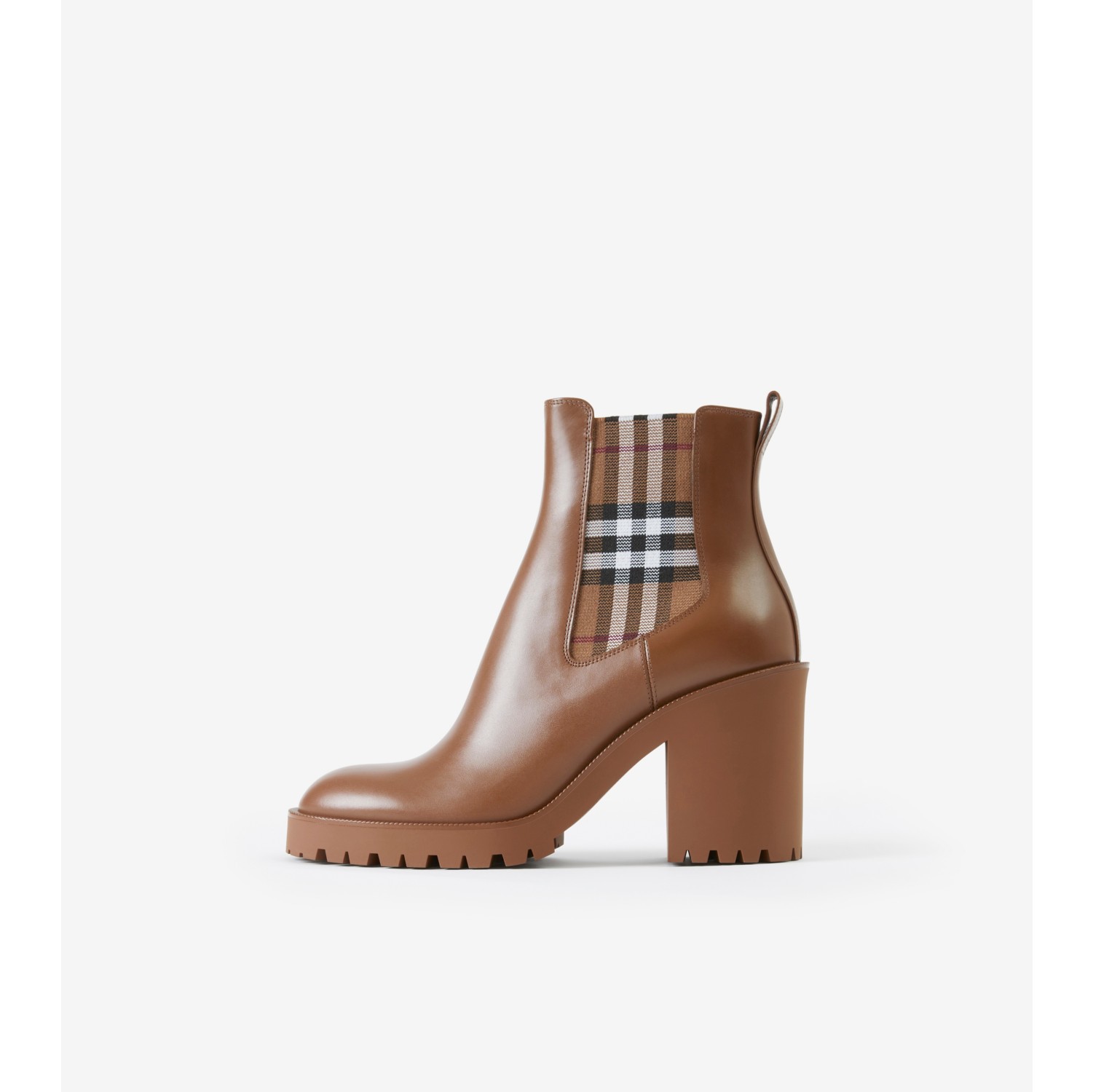 Ankle boots de couro com recorte xadrez