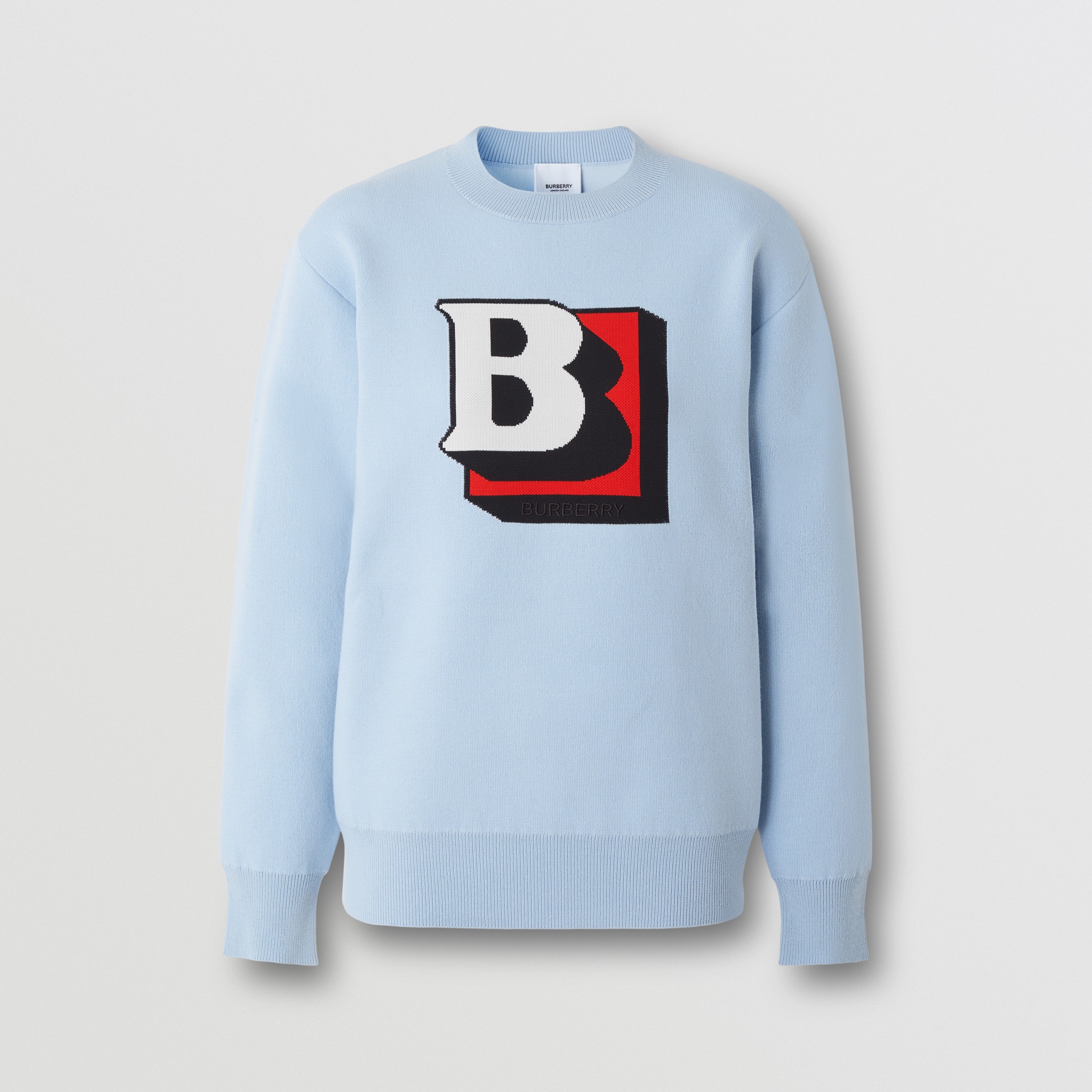 Letter Graphic Technical Wool Jacquard Sweater in Pale Blue - Women | Burberry® Official - 4