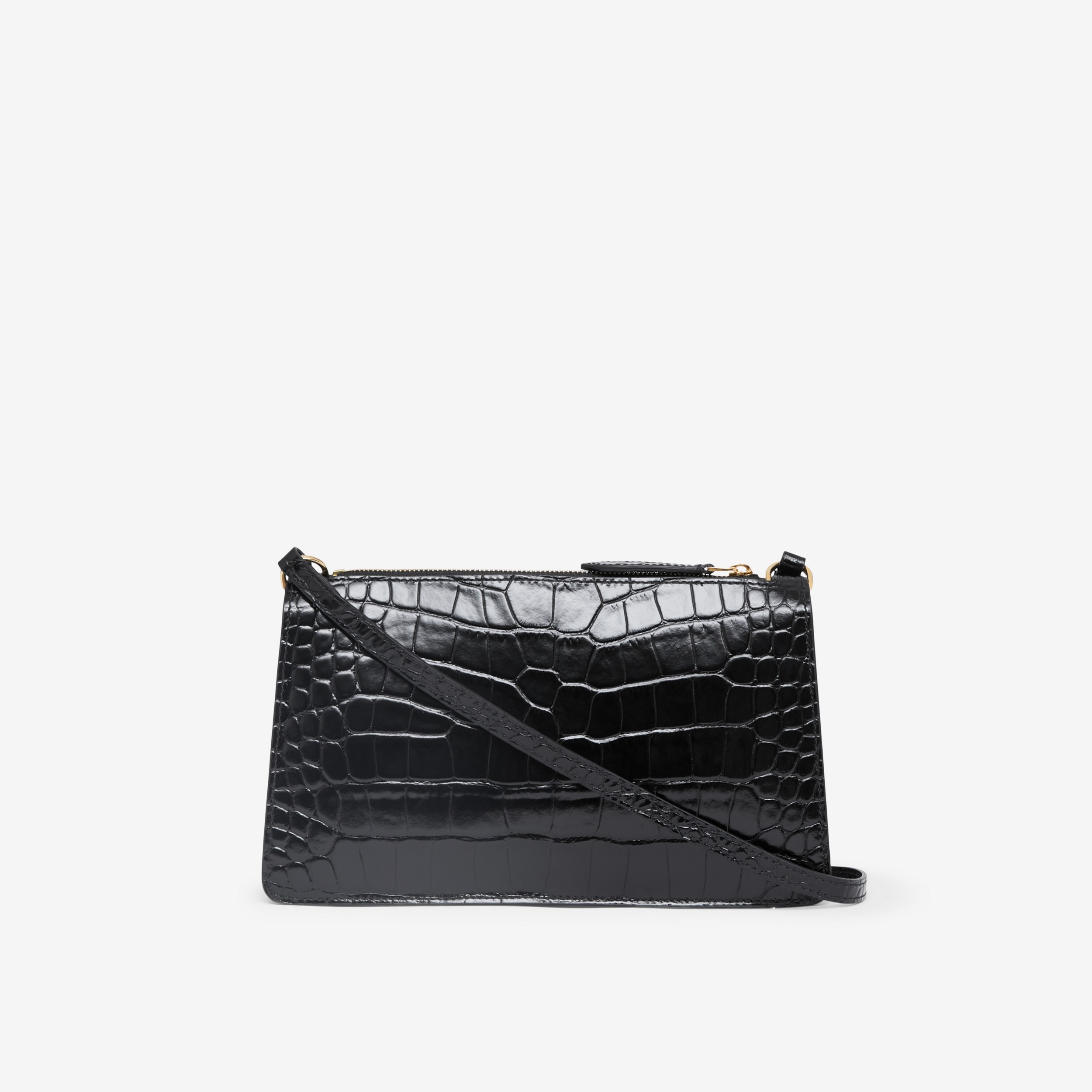 Embossed Leather Mini TB Shoulder Pouch in Black - Women | Burberry® Official - 3