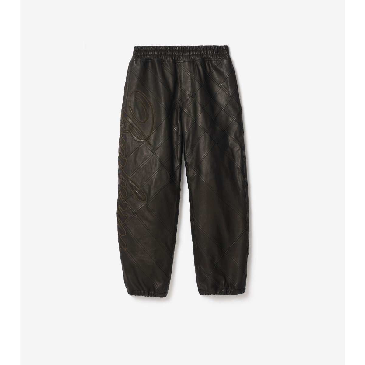  Check Cursive Logo Leather Trousers