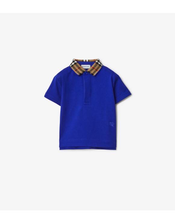 Check Collar Cotton Polo Shirt