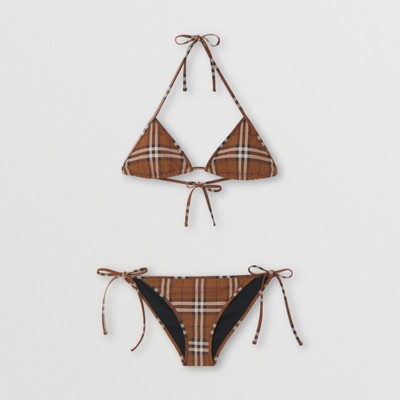 버버리 비키니 수영복 Burberry Check Triangle Bikini,Dark Birch Brown