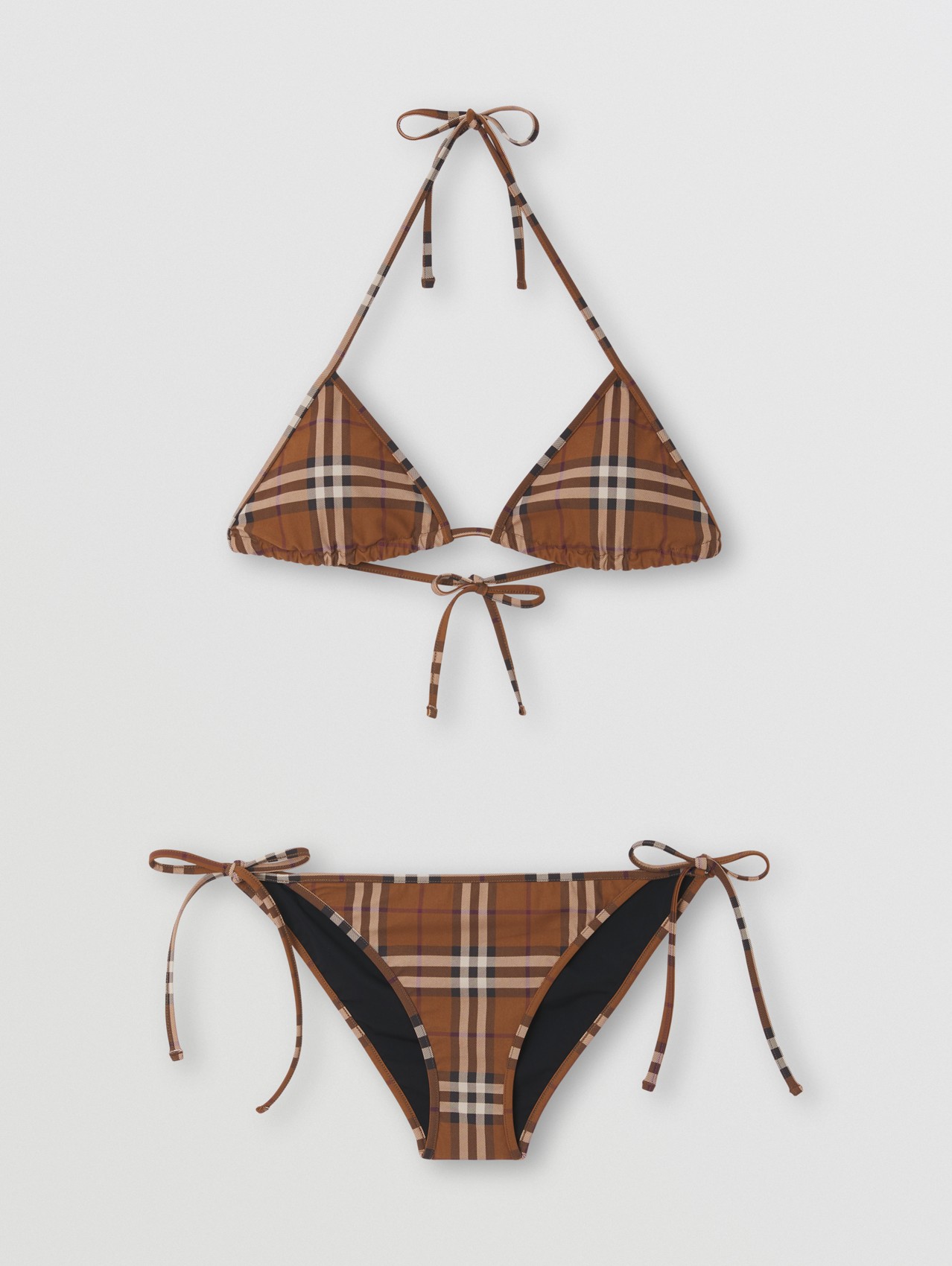 Bikini a triangolo con motivo tartan (Marrone Betulla Scuro)