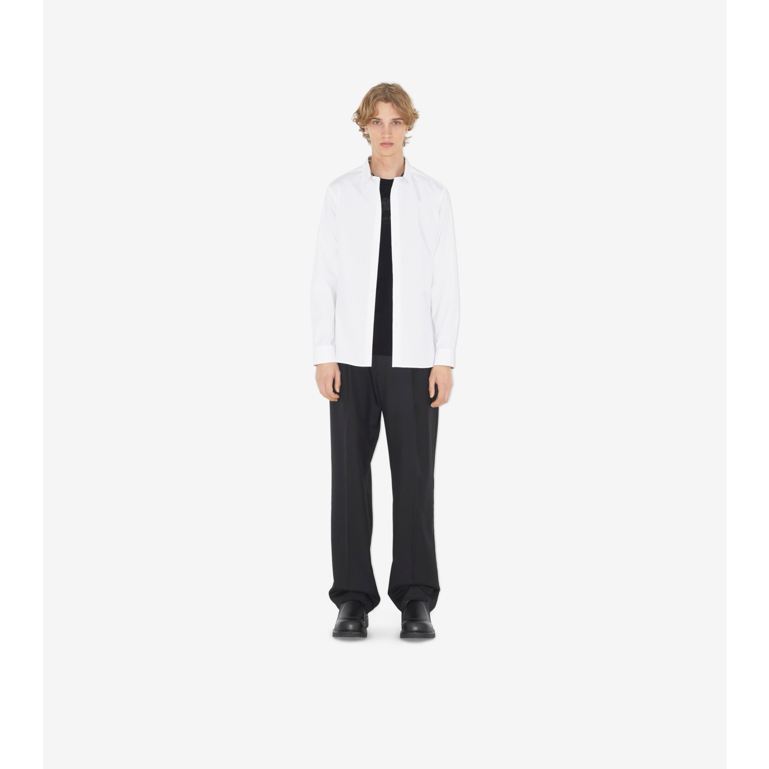 Stretch Cotton Shirt in White - Men