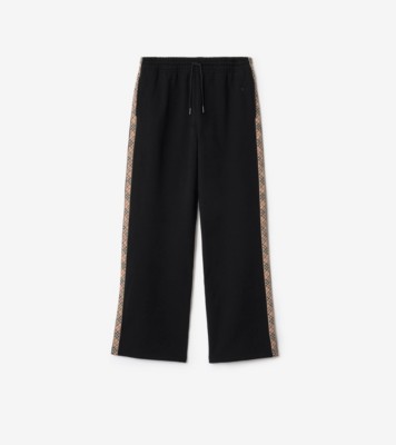Check Trim Cotton Track Pants in Black - Women | Burberry® Official