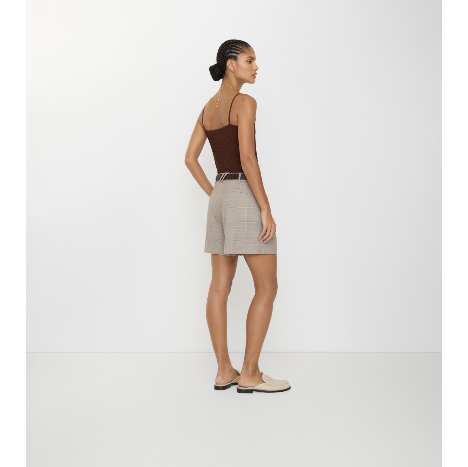 Check Wool Tailored Shorts in Cloudy white/mountain green - Women | Burberry® Official