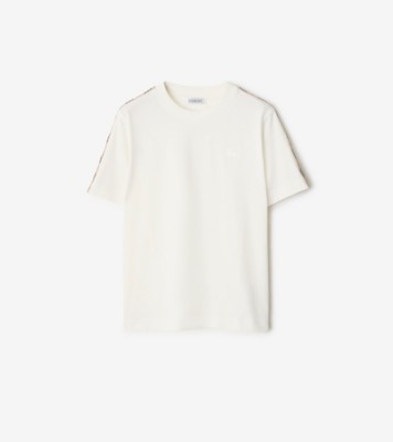 Check Trim Cotton T-shirt in Chalk white - Women | Burberry® Official