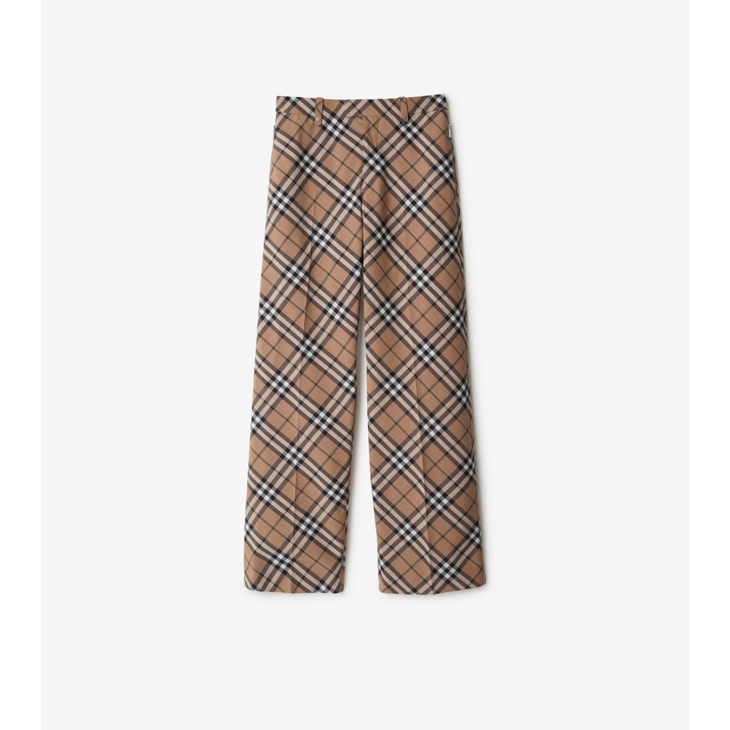 Check Wool Blend Tailored Trousers in Linden Men Burberry Official