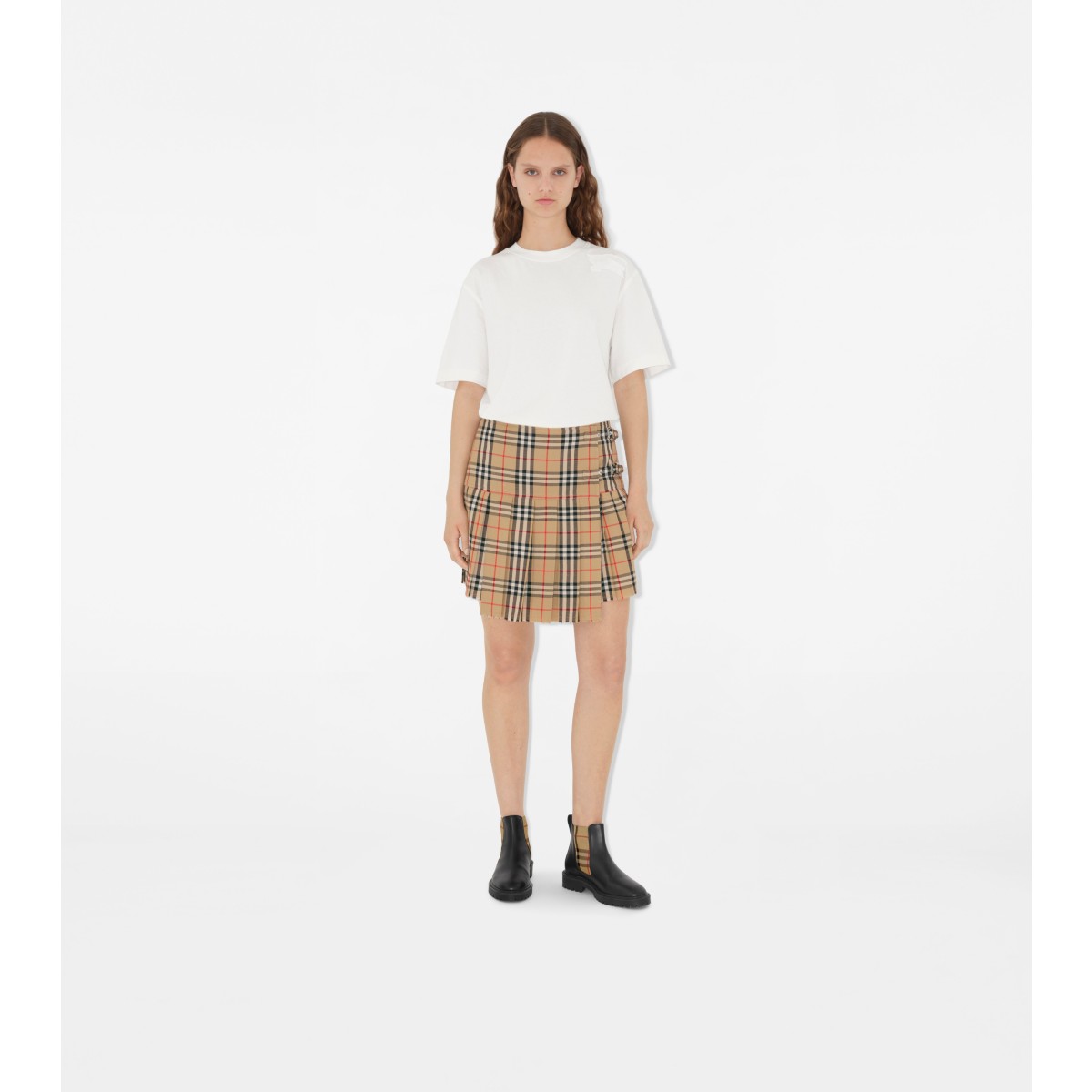  Check Panel Leather Chelsea Boots