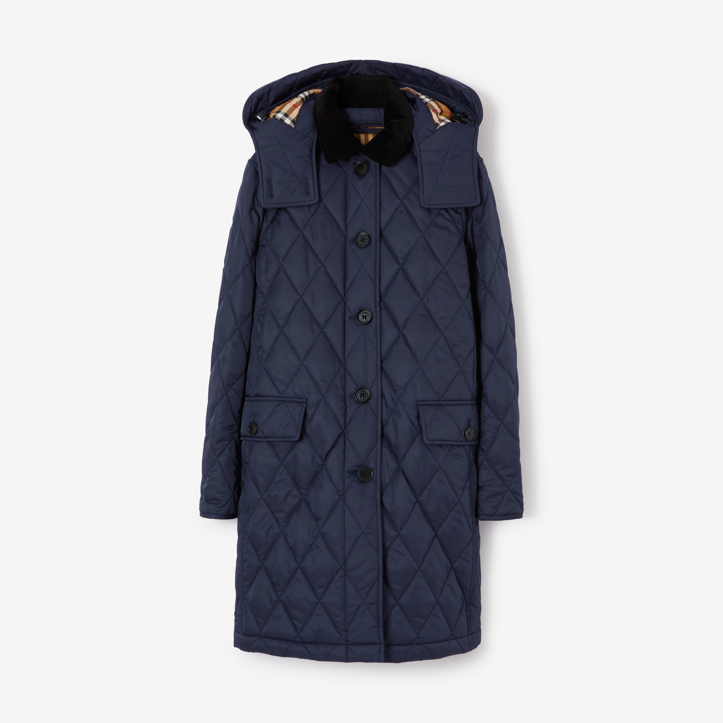Abrigo acolchado a rombos con capucha de quita y pon (Azul Índigo Oscuro) - Mujer | Burberry® oficial - 1