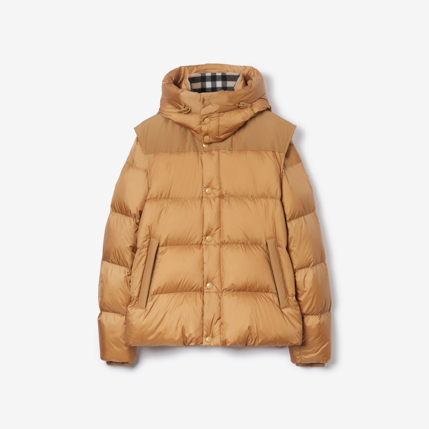 Detachable Sleeve Hooded Puffer Jacket in Warm Honey - Men