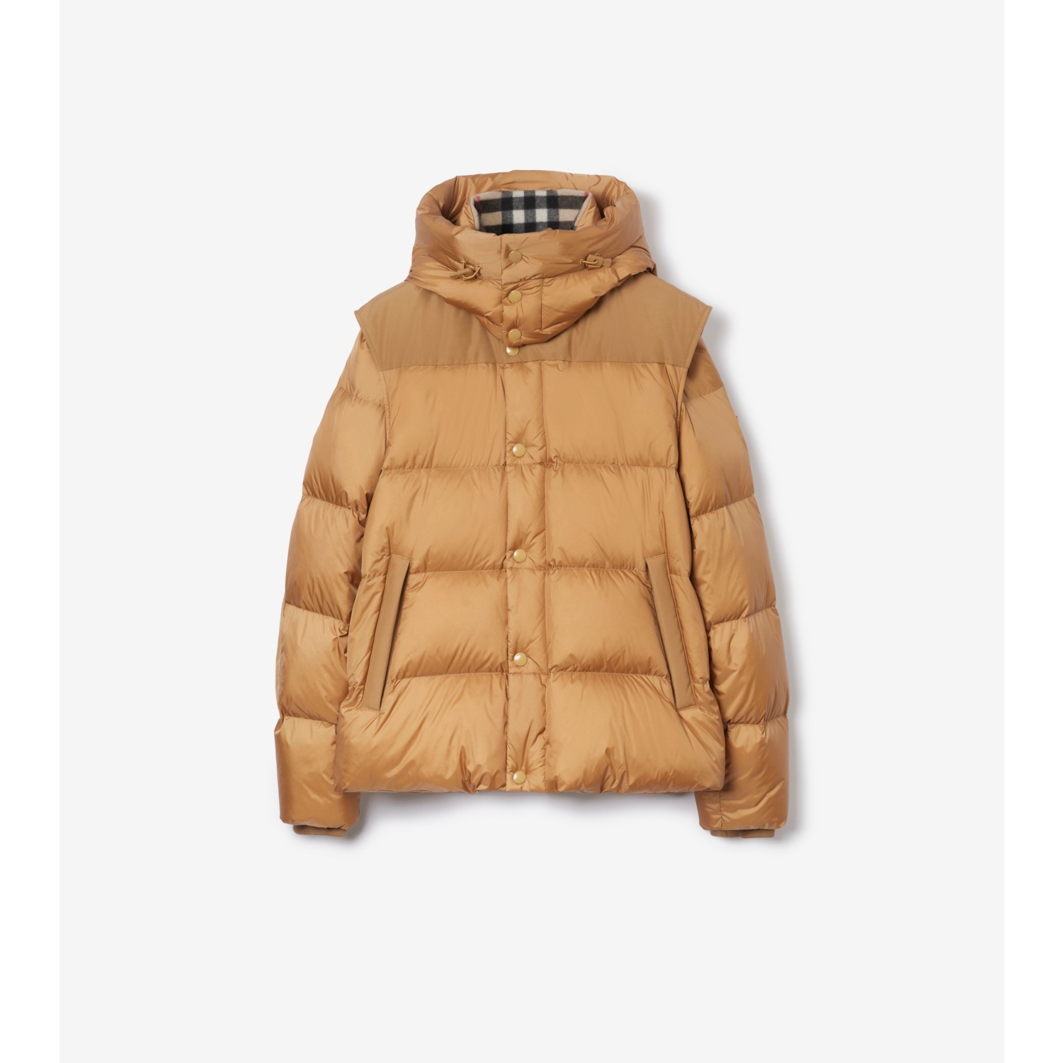 Detachable Sleeve Hooded Puffer Jacket in Warm Honey - Men