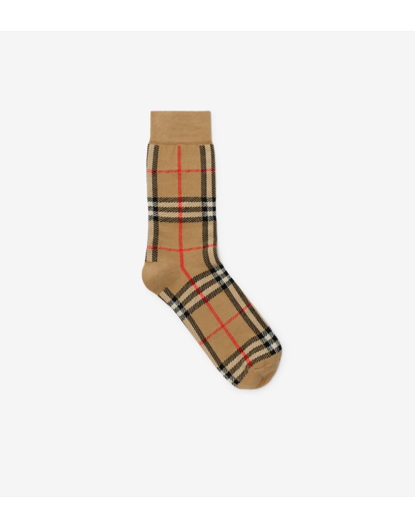 Check Cotton Nylon Blend Socks