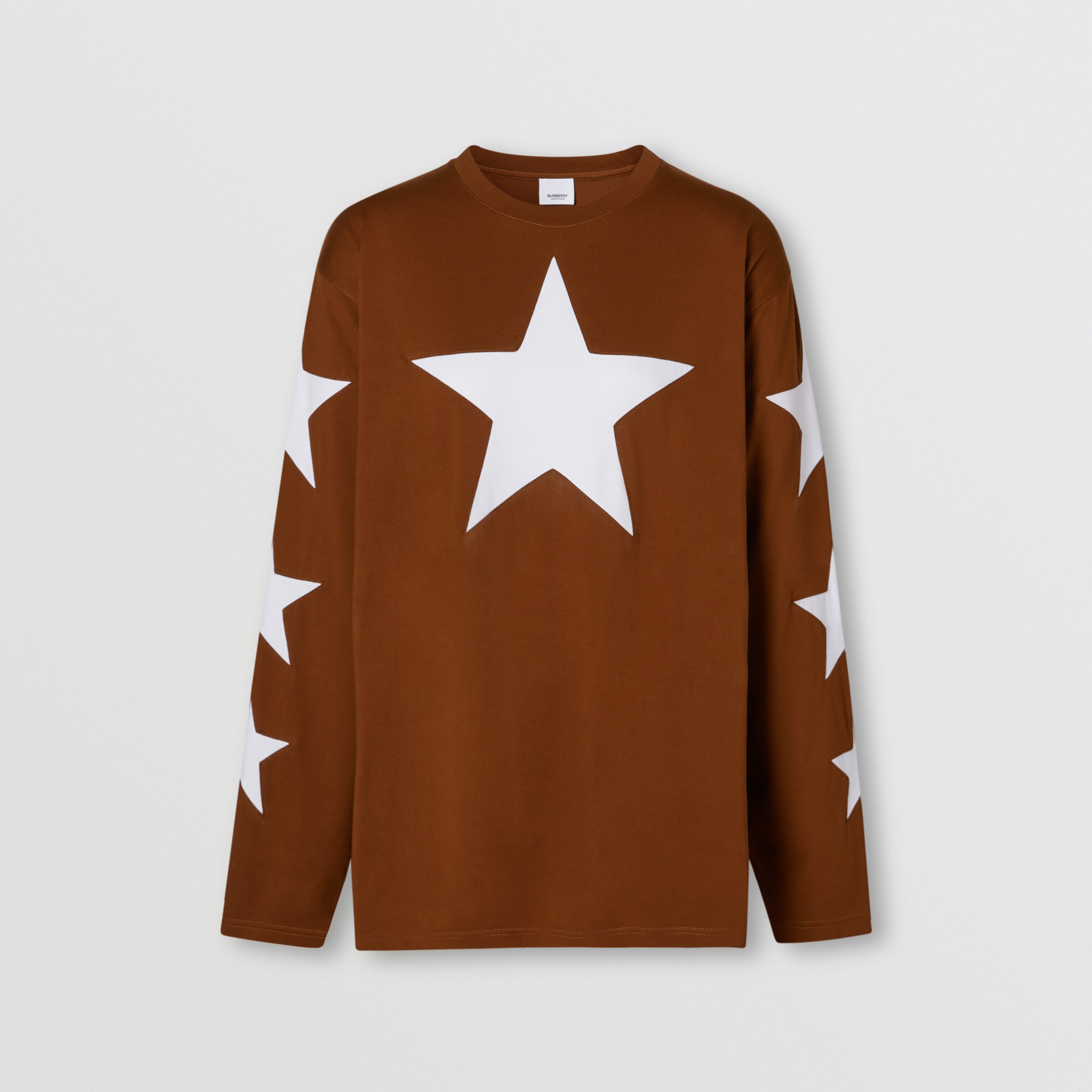 Longsleeve Star Motif Cotton Oversized Top in Mahogany Women Burberry United States
