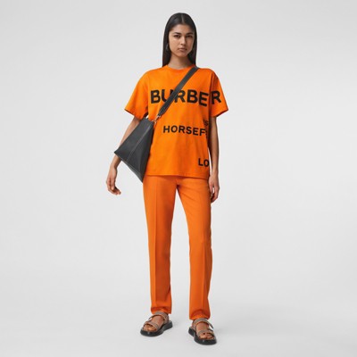 Horseferry Print Cotton Oversized T-shirt in Deep Orange - Women |  Burberry® Official