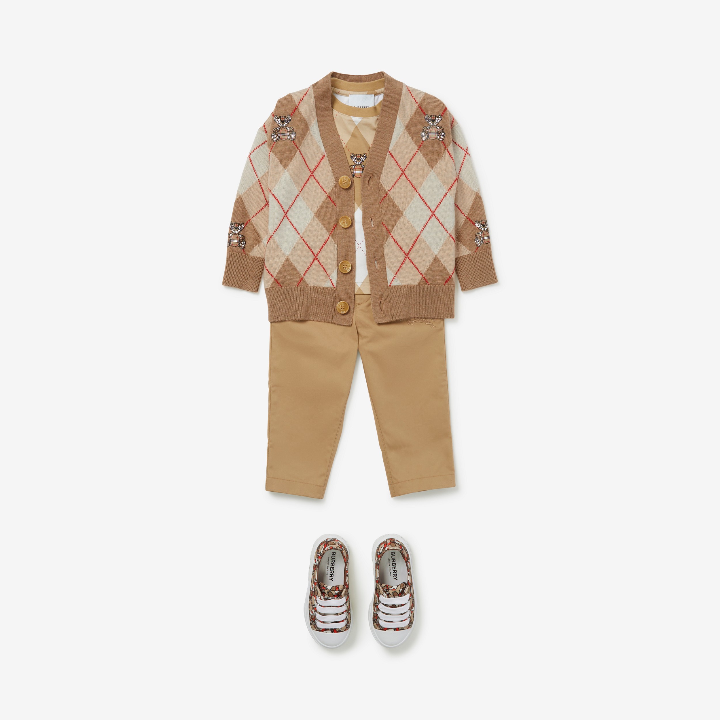 Thomas Bear Argyle Wool Cardigan in Soft Fawn - Children | Burberry® Official - 3