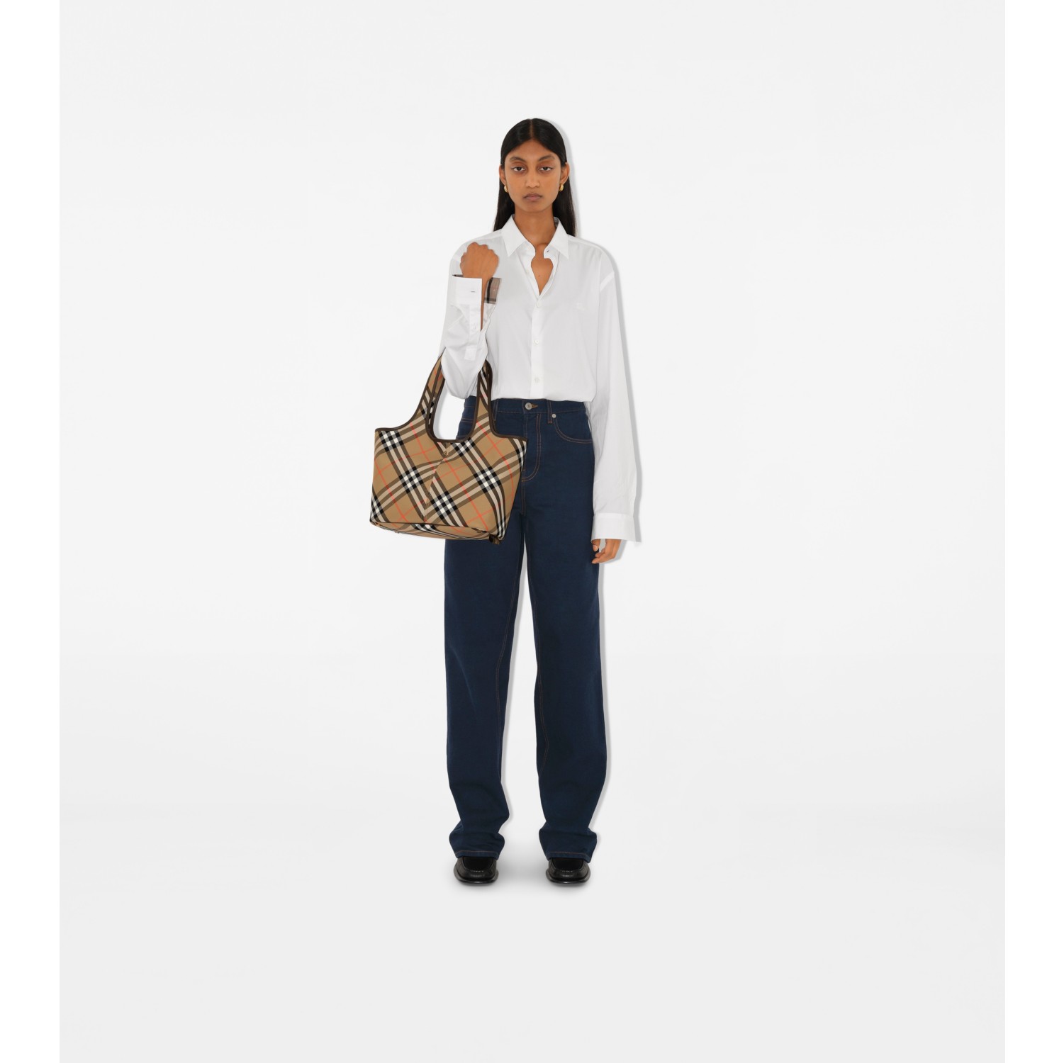 Small Check Tote in Sand Women Burberry Official