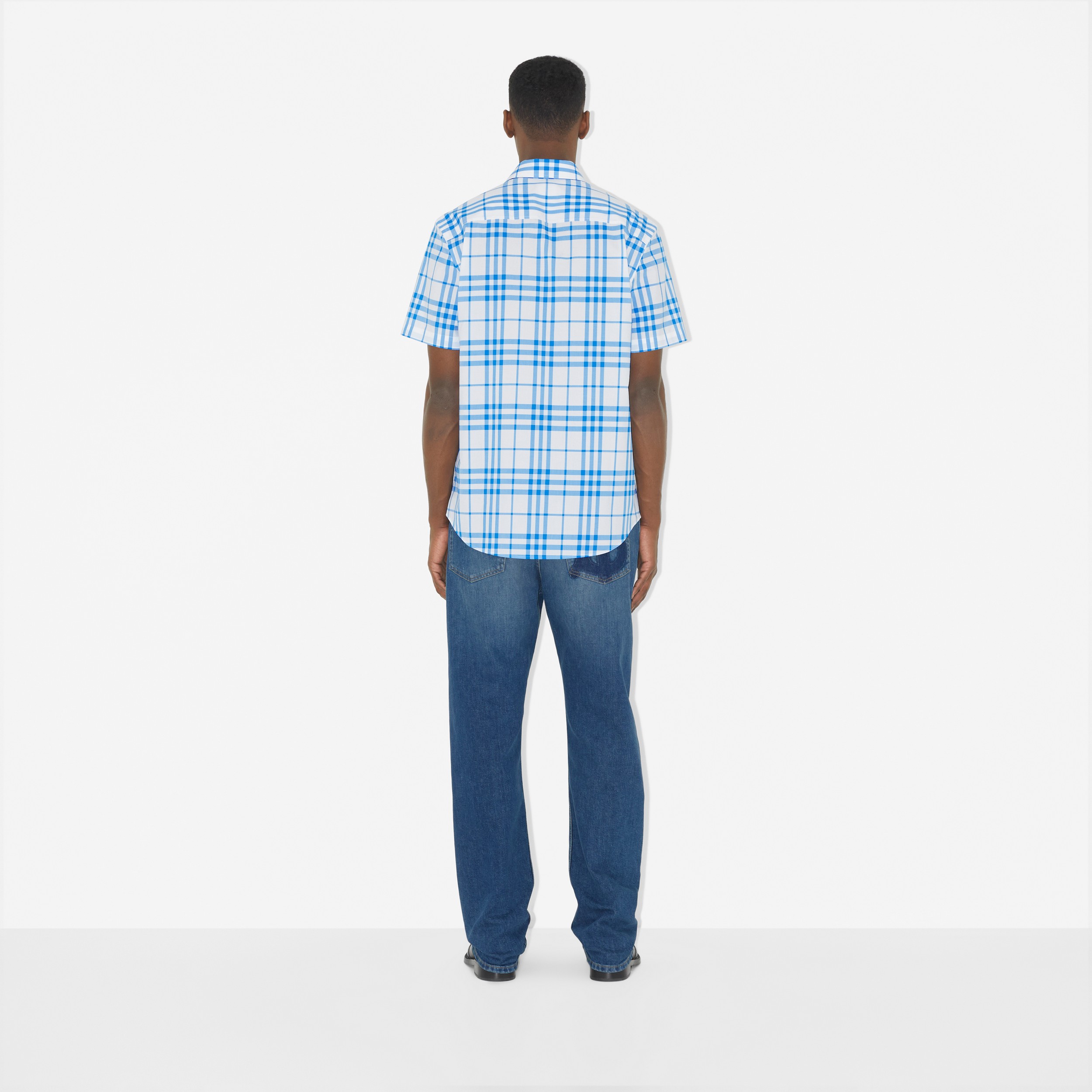 Short-sleeve Check Cotton Shirt in Optic White - Men | Burberry® Official - 4